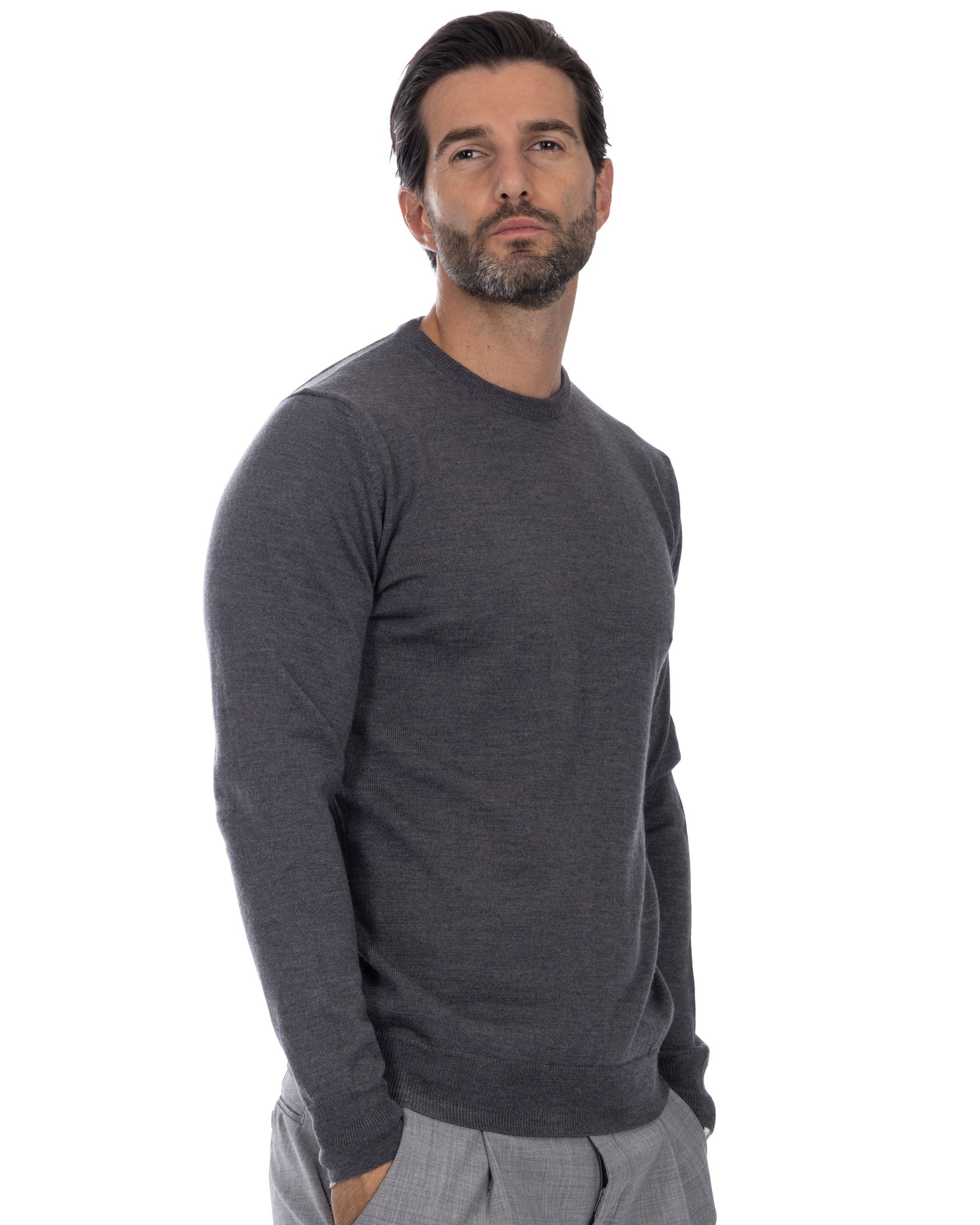 Pull ras du cou Furore en laine mérinos gris Tollegno