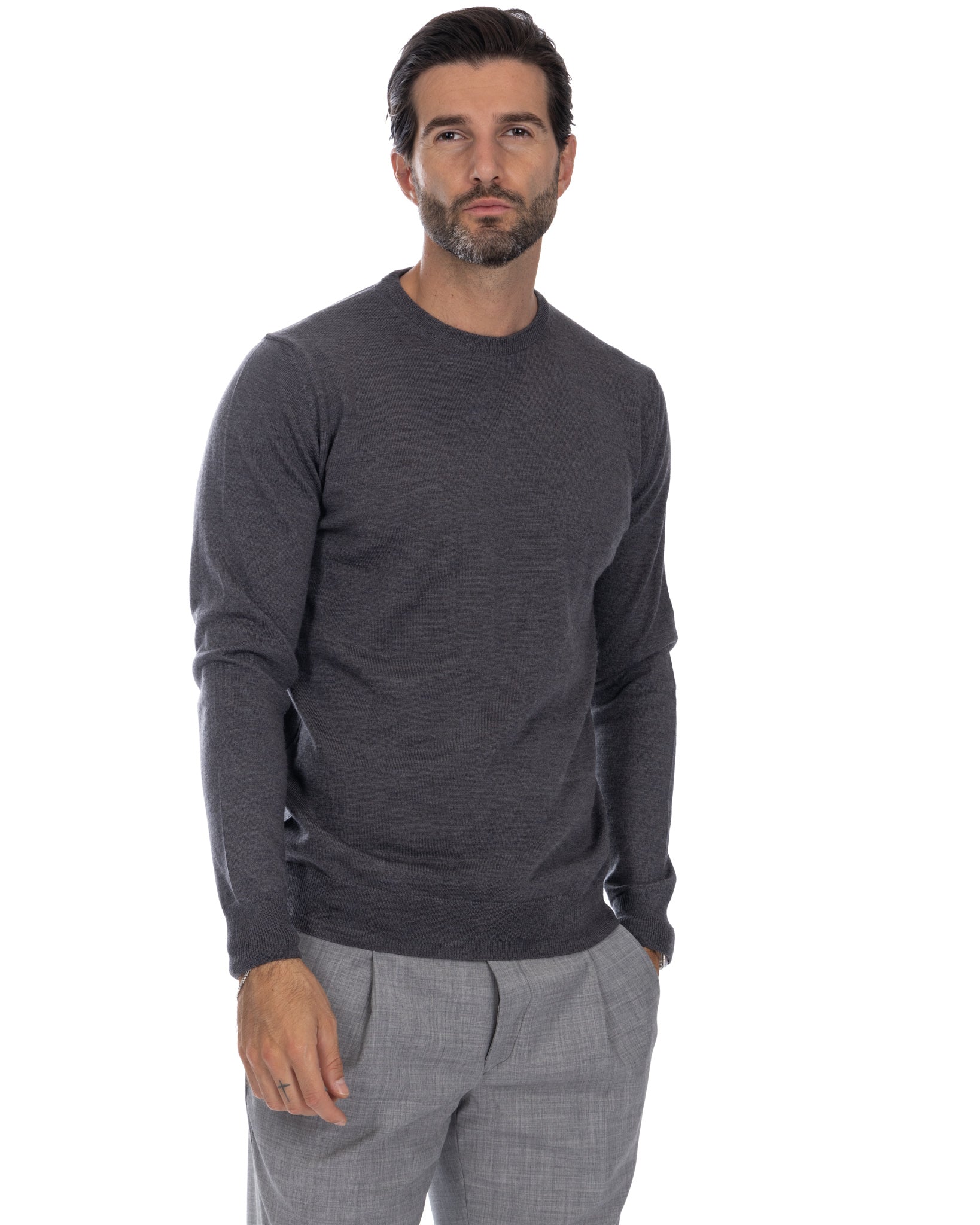 Pull ras du cou Furore en laine mérinos gris Tollegno