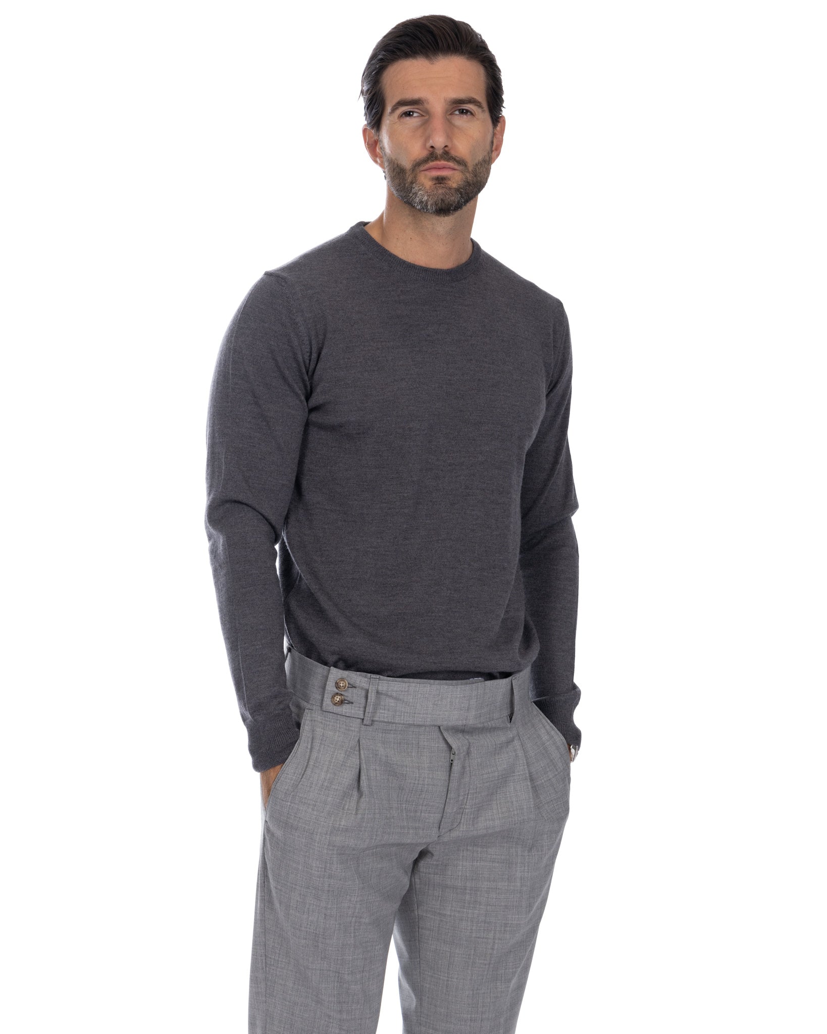 Pull ras du cou Furore en laine mérinos gris Tollegno