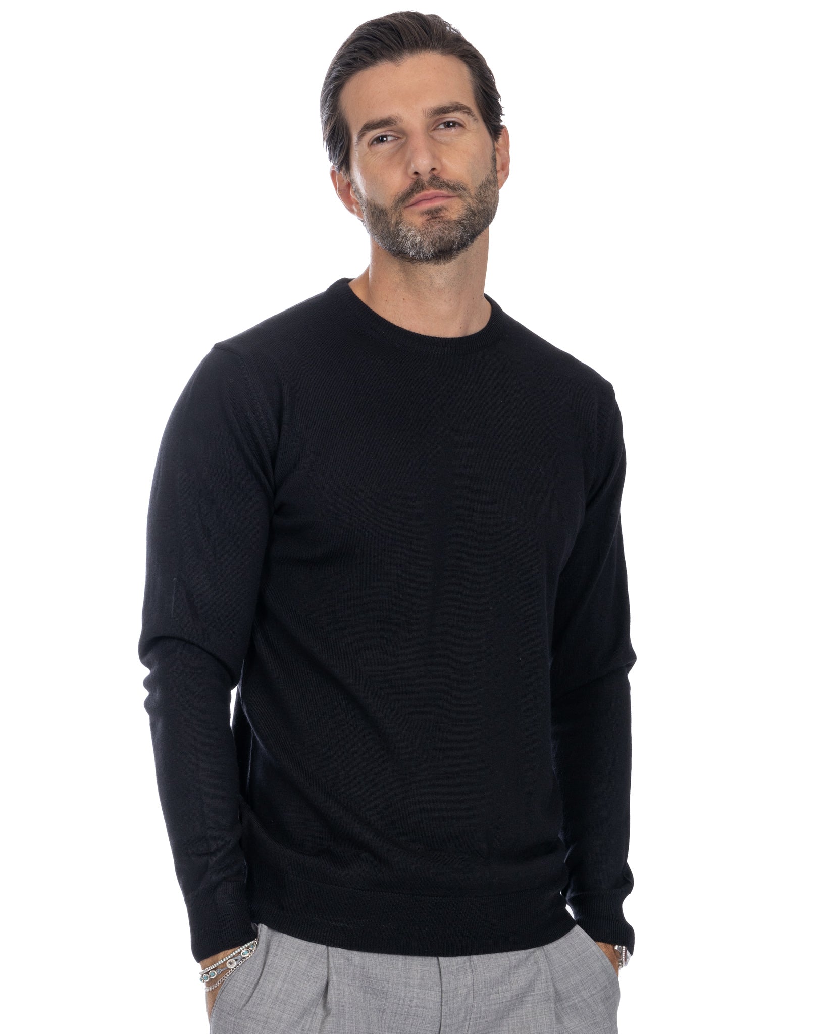 Pull ras du cou Furore en laine mérinos noire Tollegno