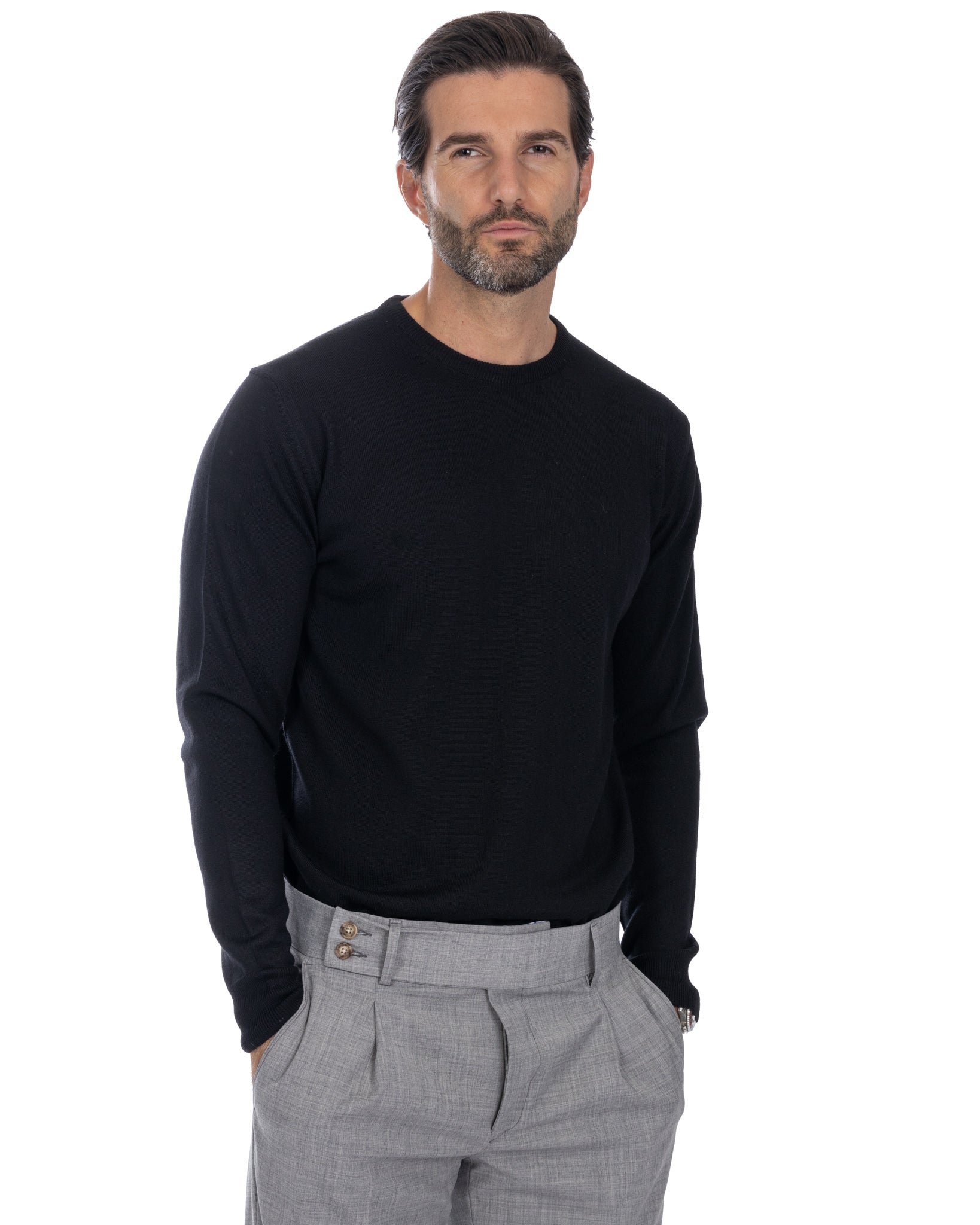 Pull ras du cou Furore en laine mérinos noire Tollegno