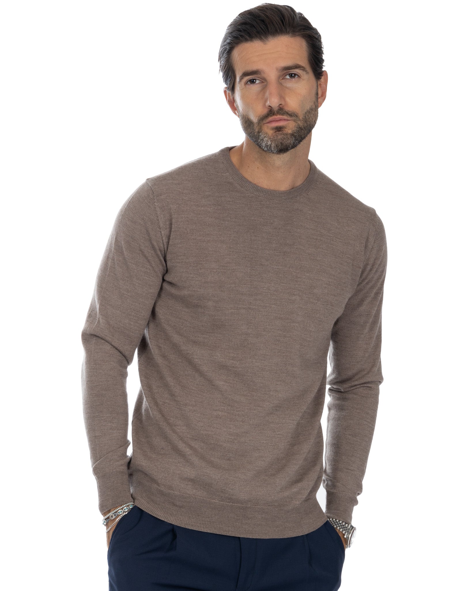 Pull ras du cou Furore en laine mérinos beige Tollegno