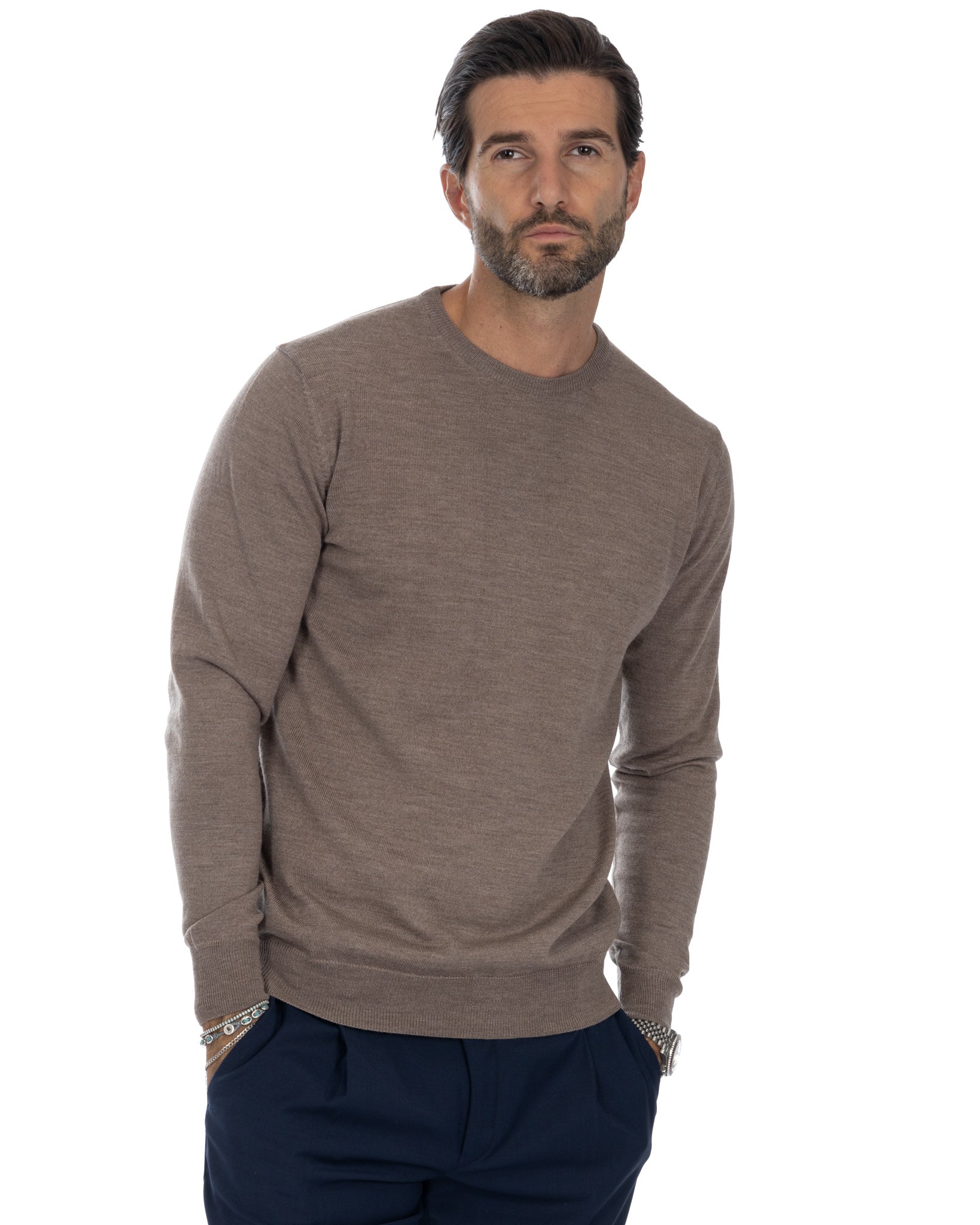 Pull ras du cou Furore en laine mérinos beige Tollegno