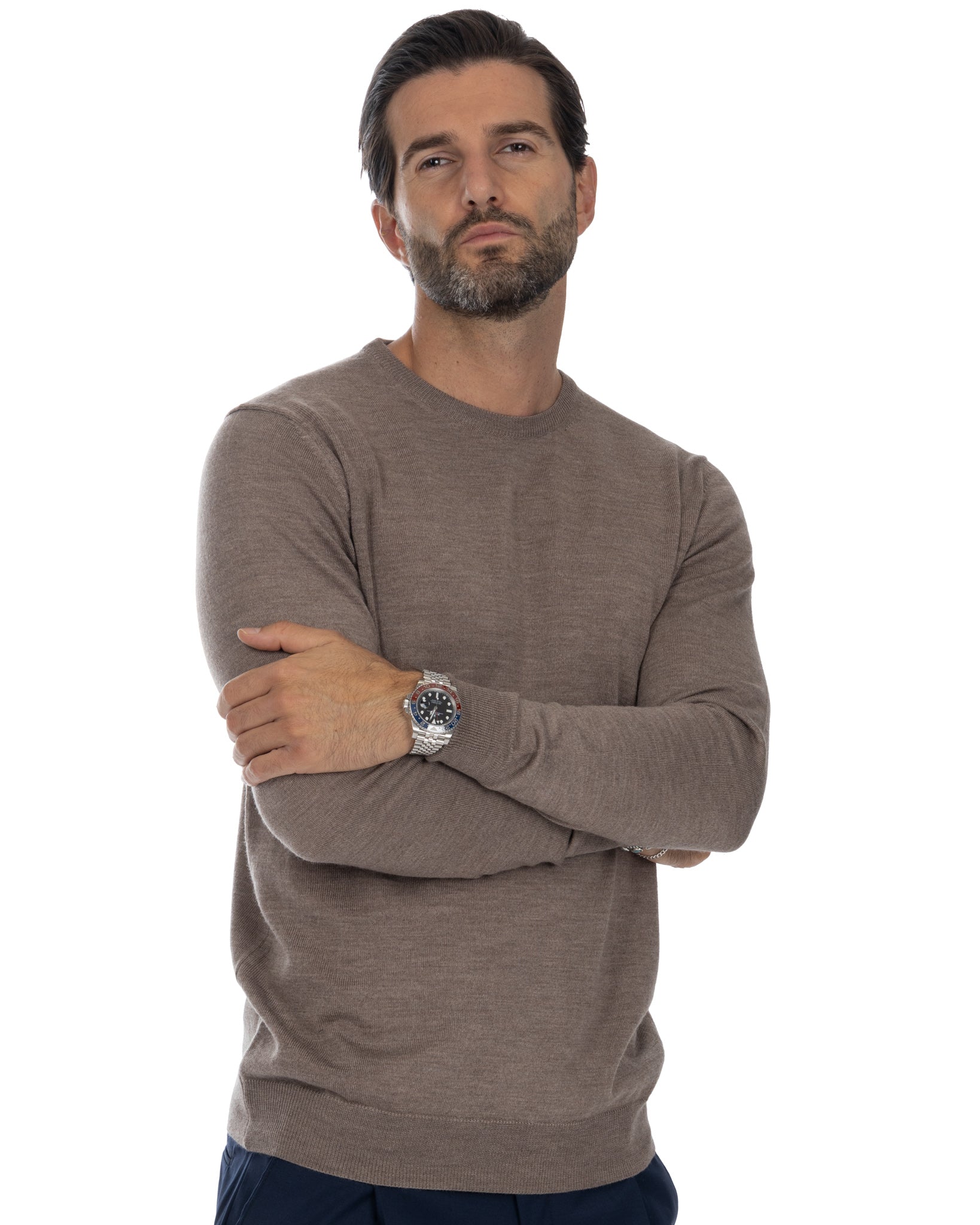 Pull ras du cou Furore en laine mérinos beige Tollegno