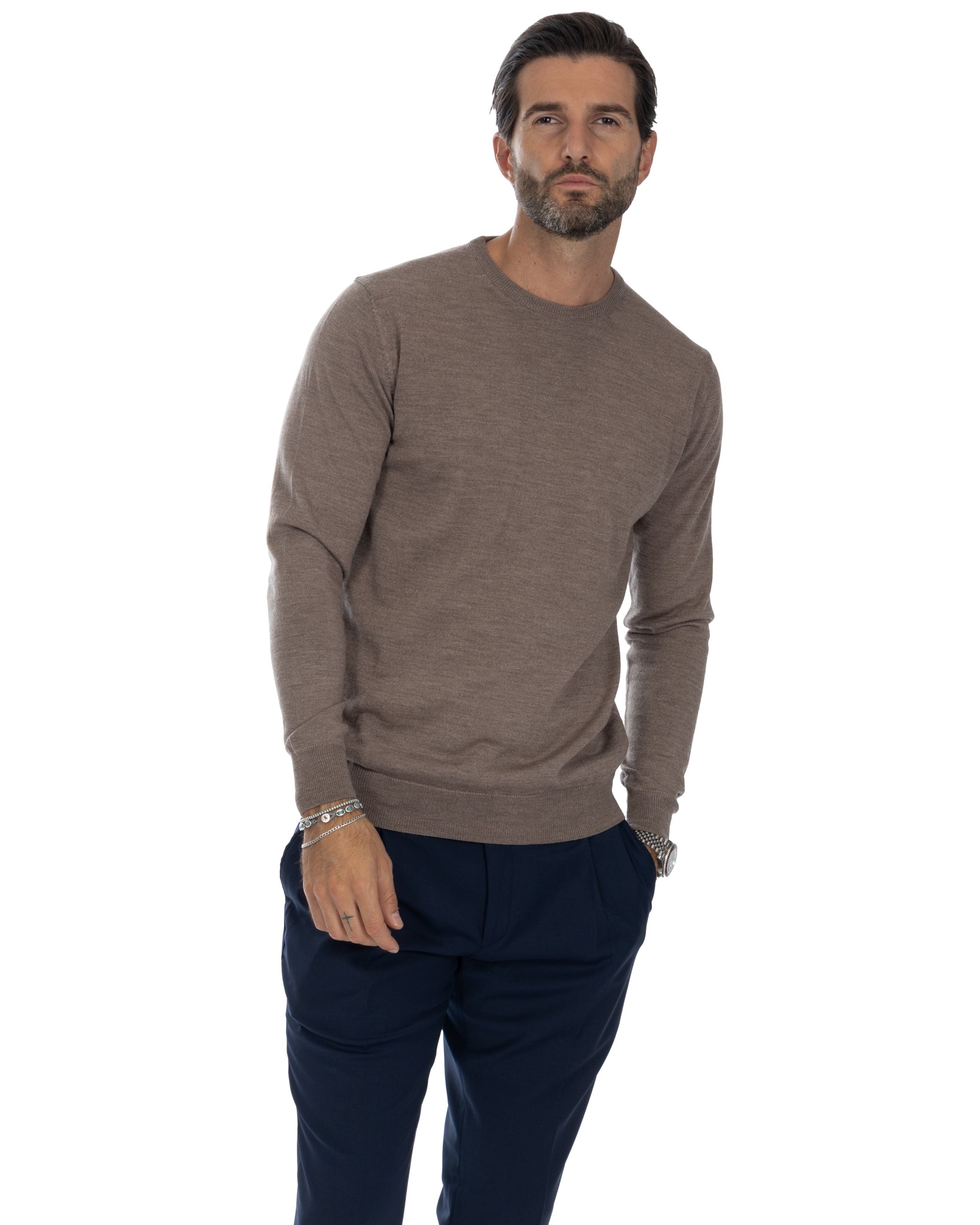 Pull ras du cou Furore en laine mérinos beige Tollegno