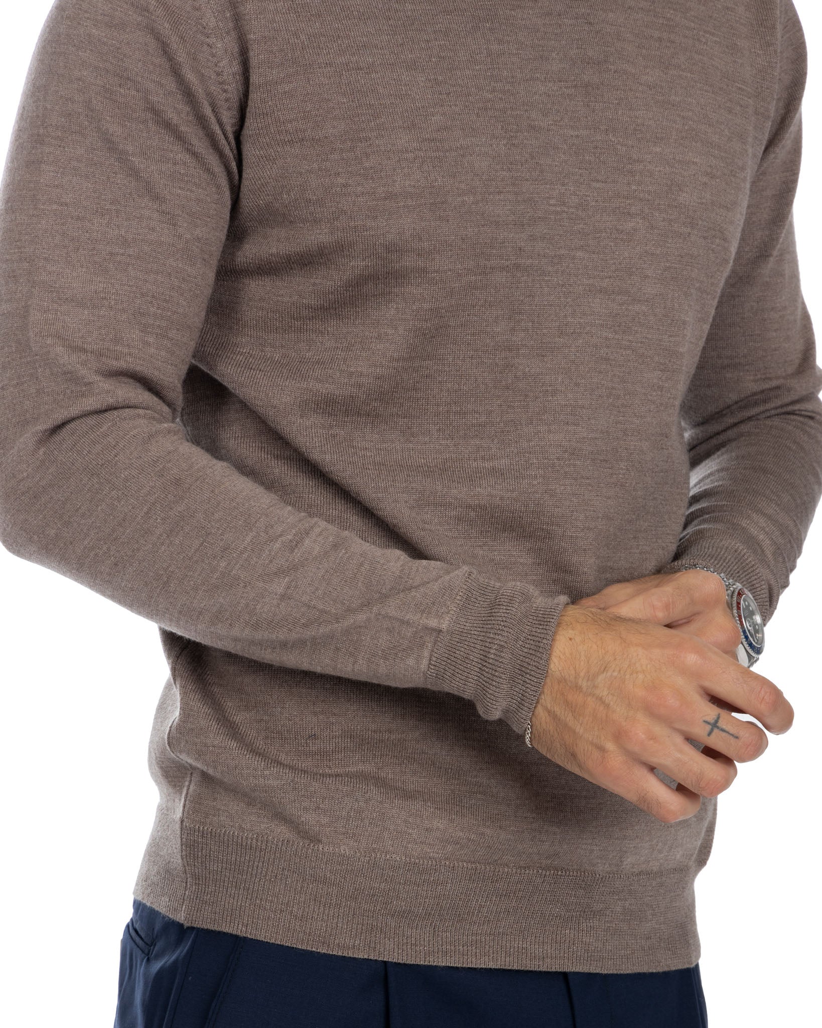 Pull ras du cou Furore en laine mérinos beige Tollegno