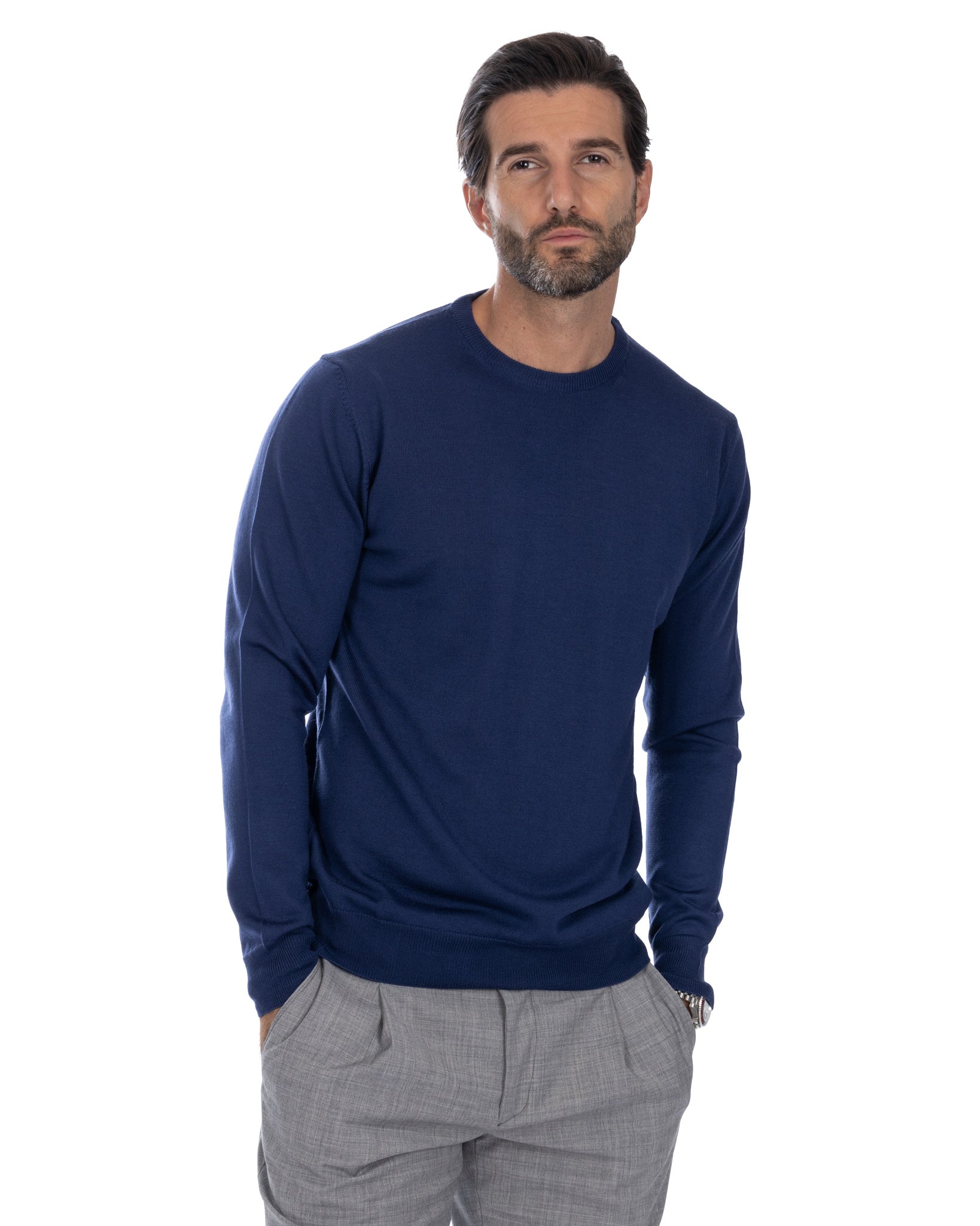 Pull ras du cou Furore en laine mérinos denim Tollegno