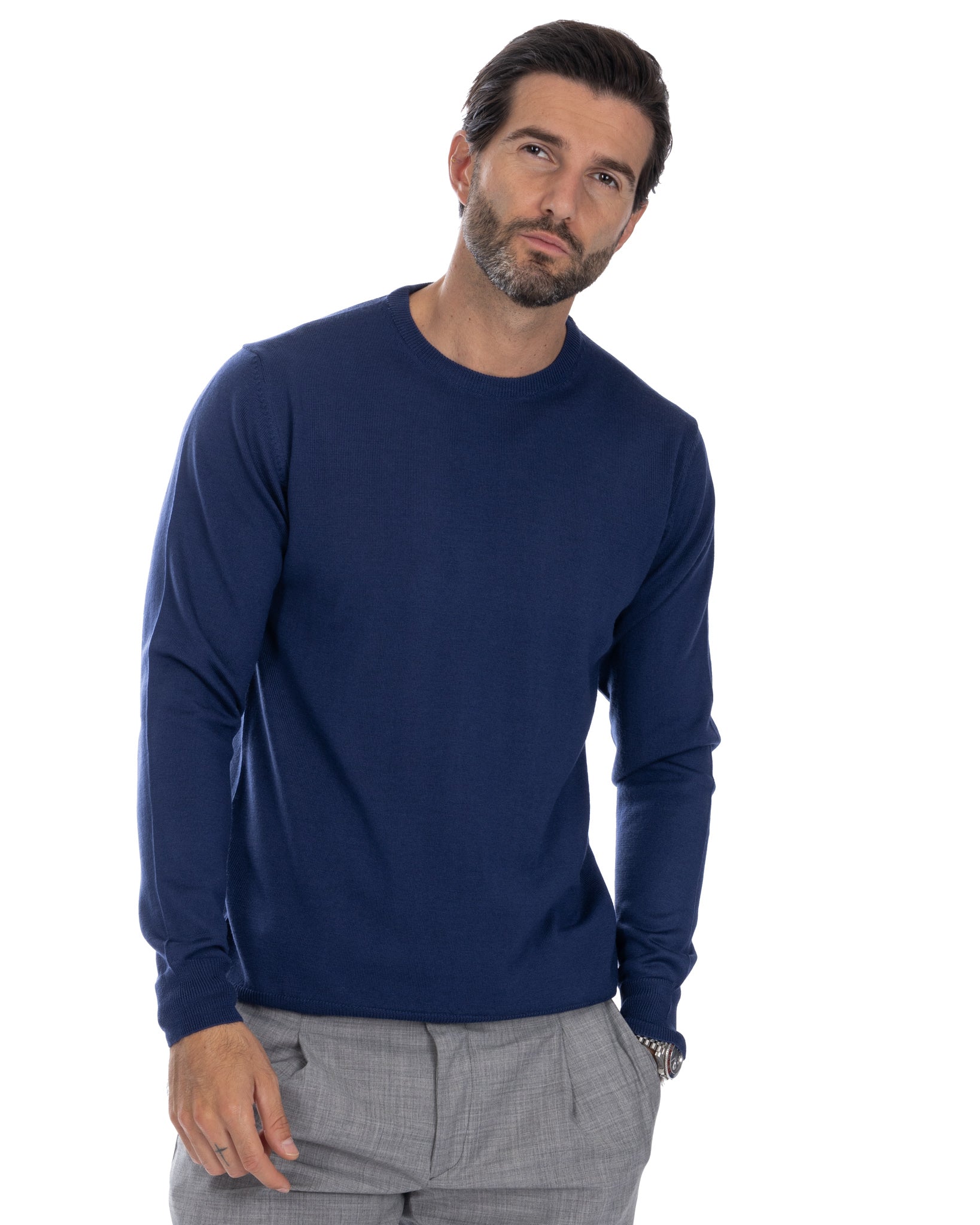 Pull ras du cou Furore en laine mérinos denim Tollegno