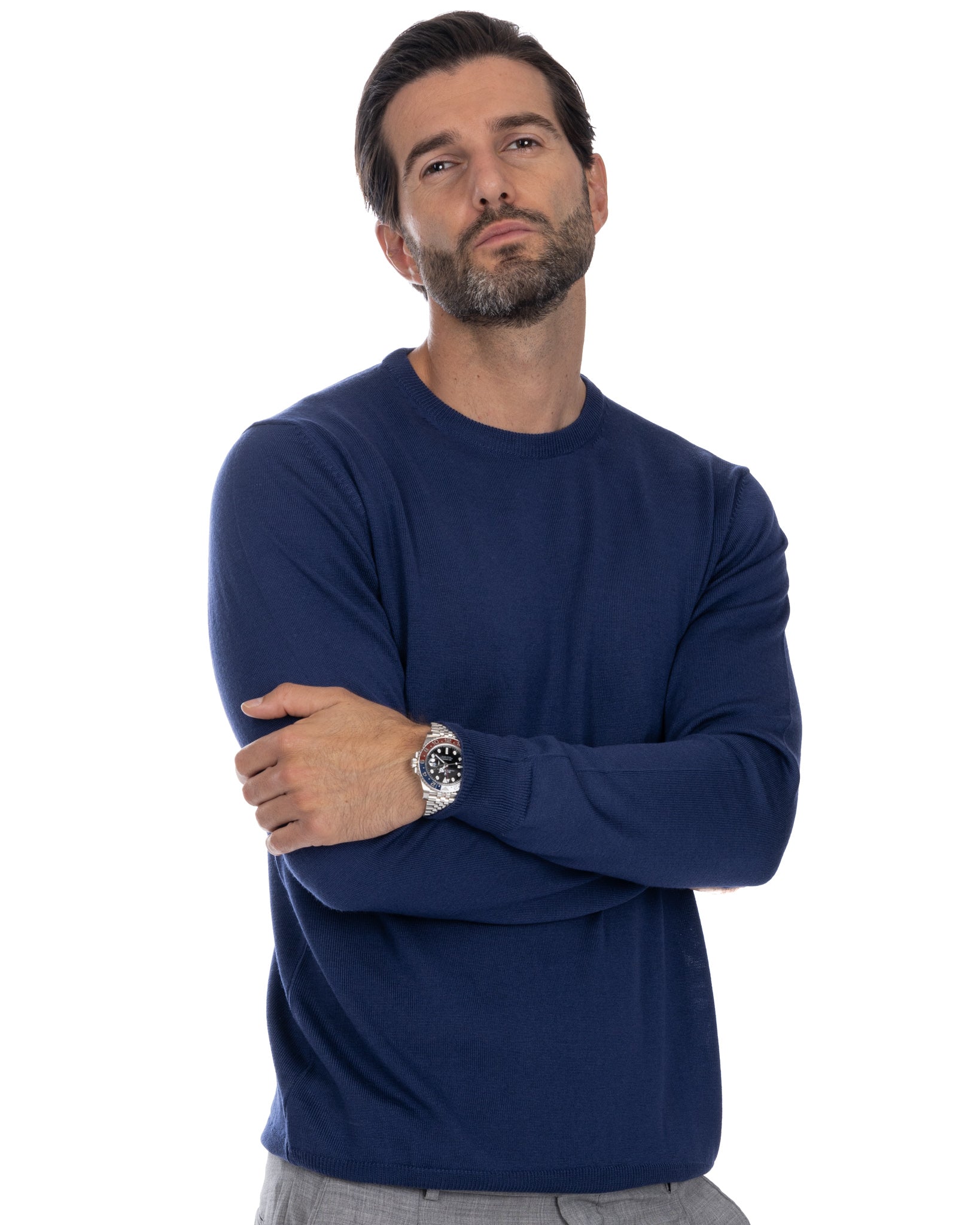 Pull ras du cou Furore en laine mérinos denim Tollegno