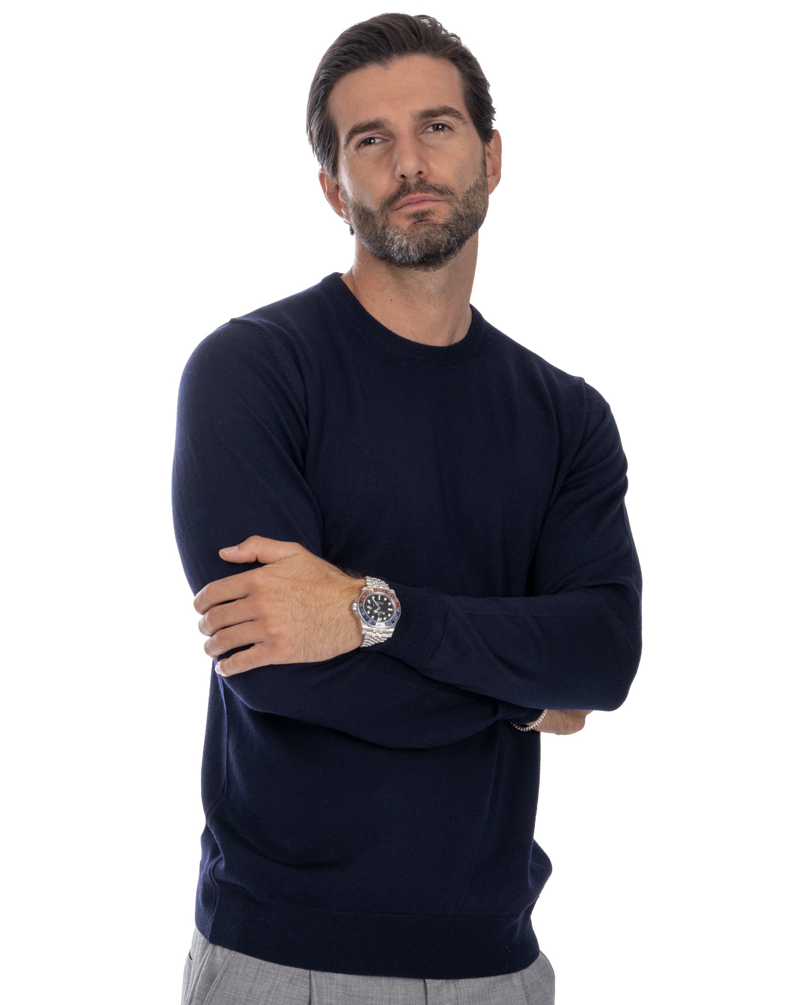 Furore crewneck in merino wool Tollegno blue
