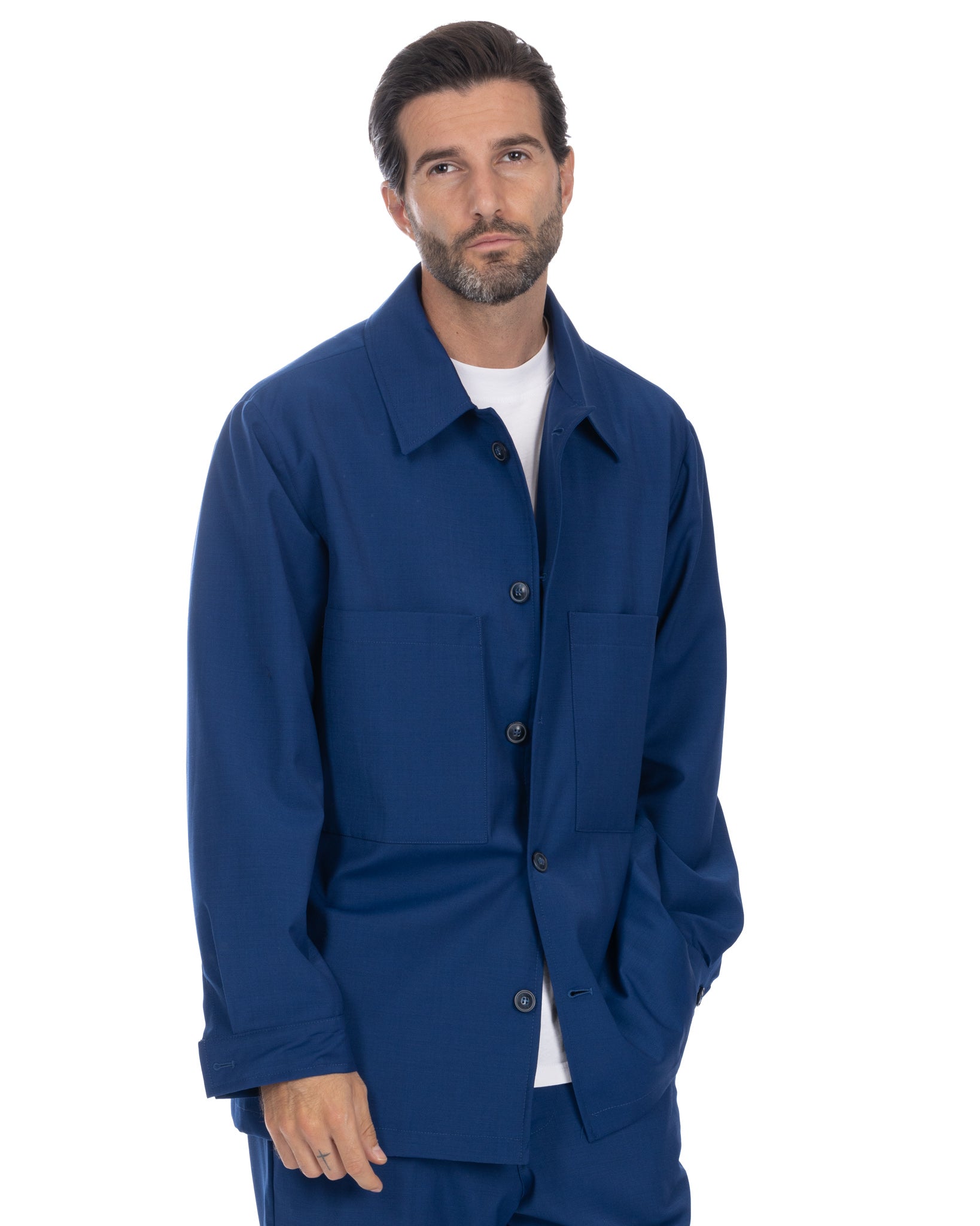 Donald - veste oversize bleu bleuet en laine mélangée