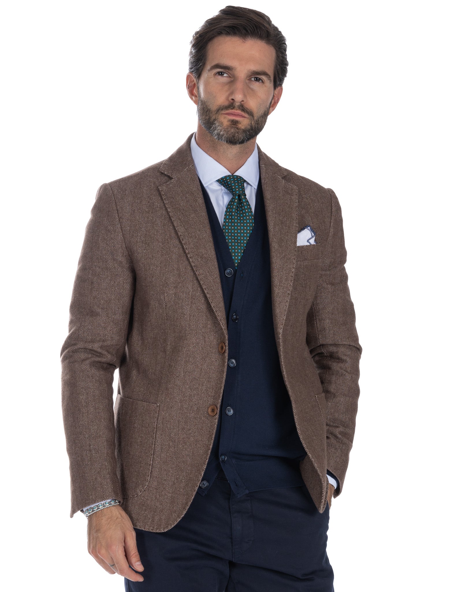 Jerome - dark brown herringbone single-breasted jacket