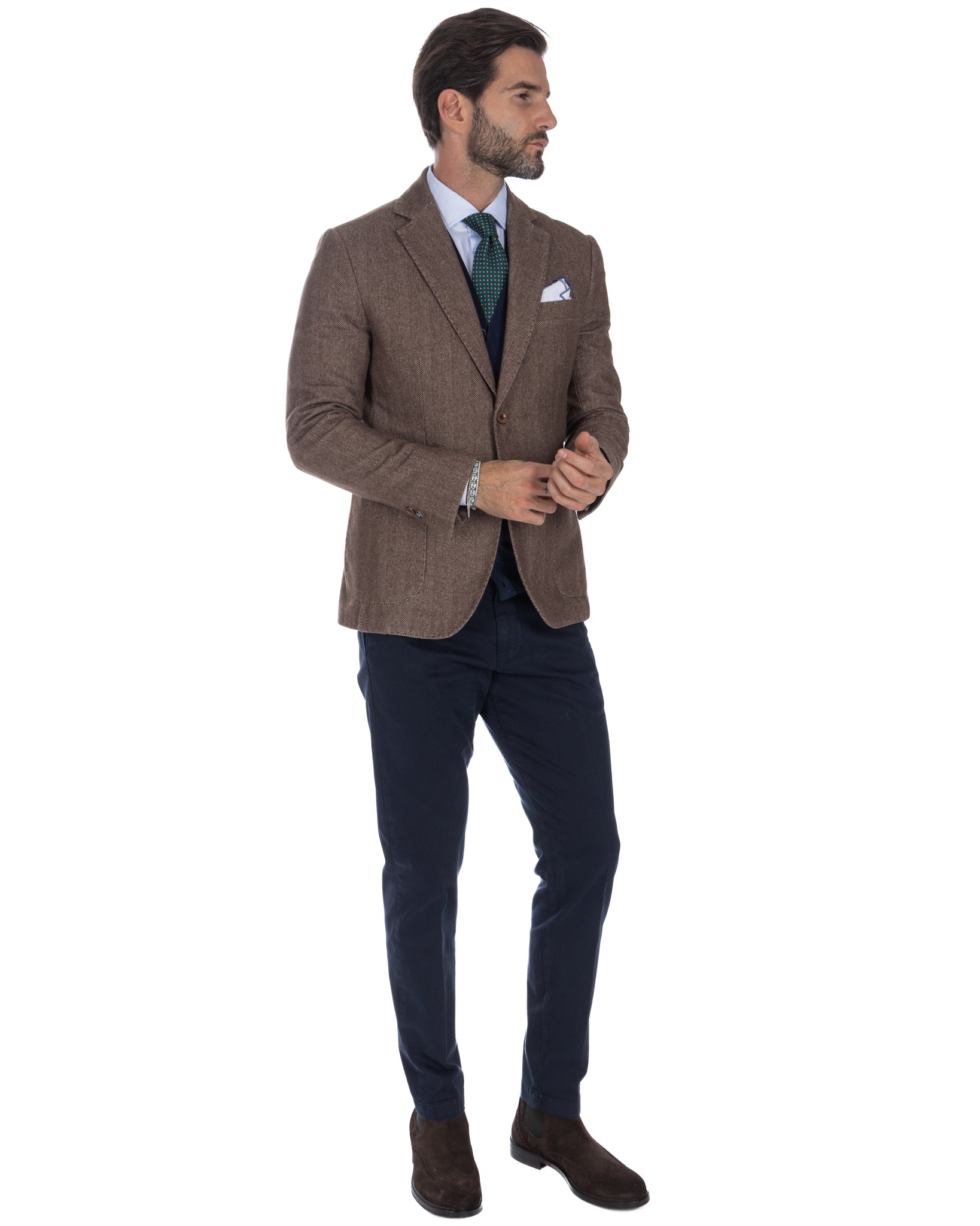 Jerome - dark brown herringbone single-breasted jacket
