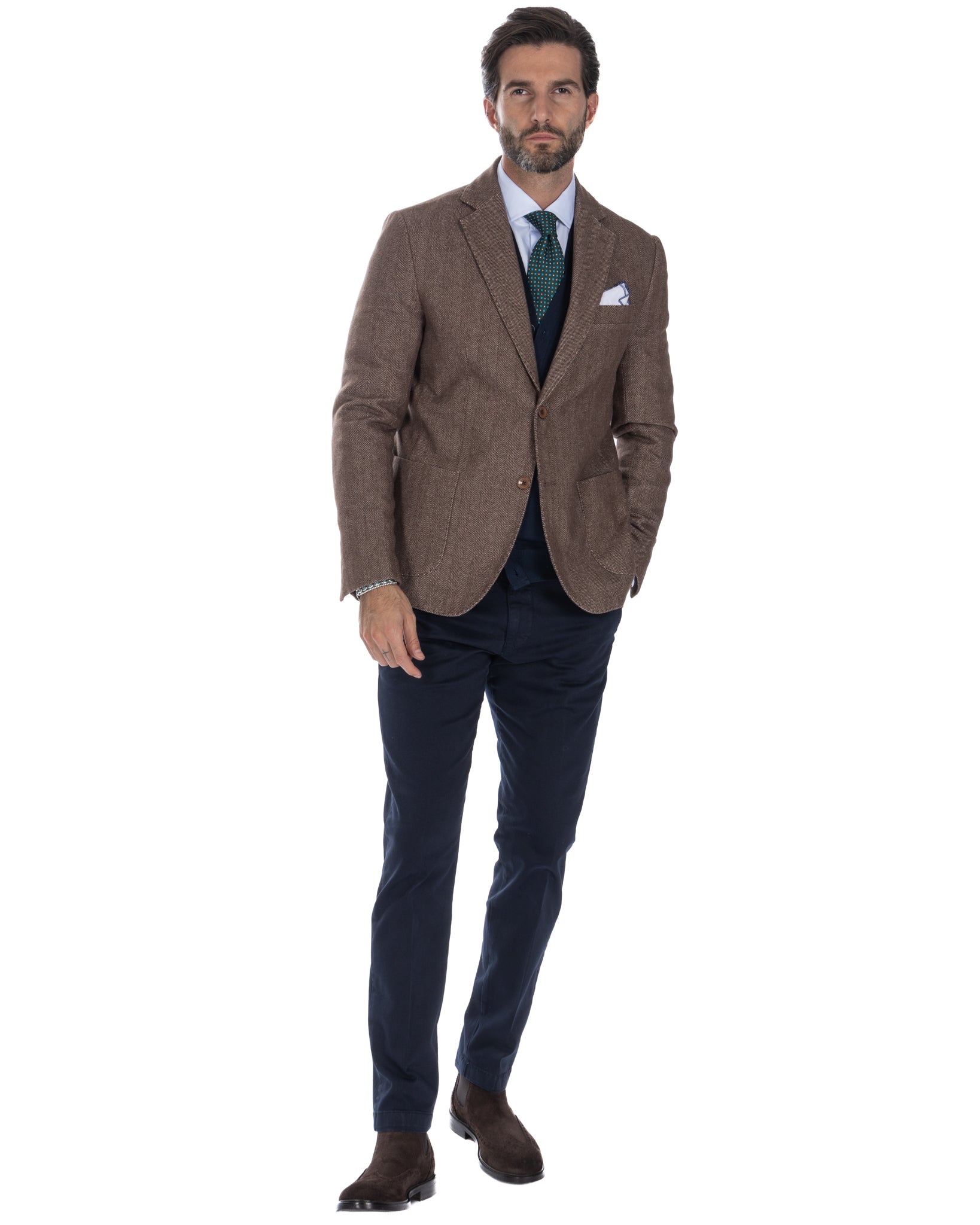 Jerome - dark brown herringbone single-breasted jacket
