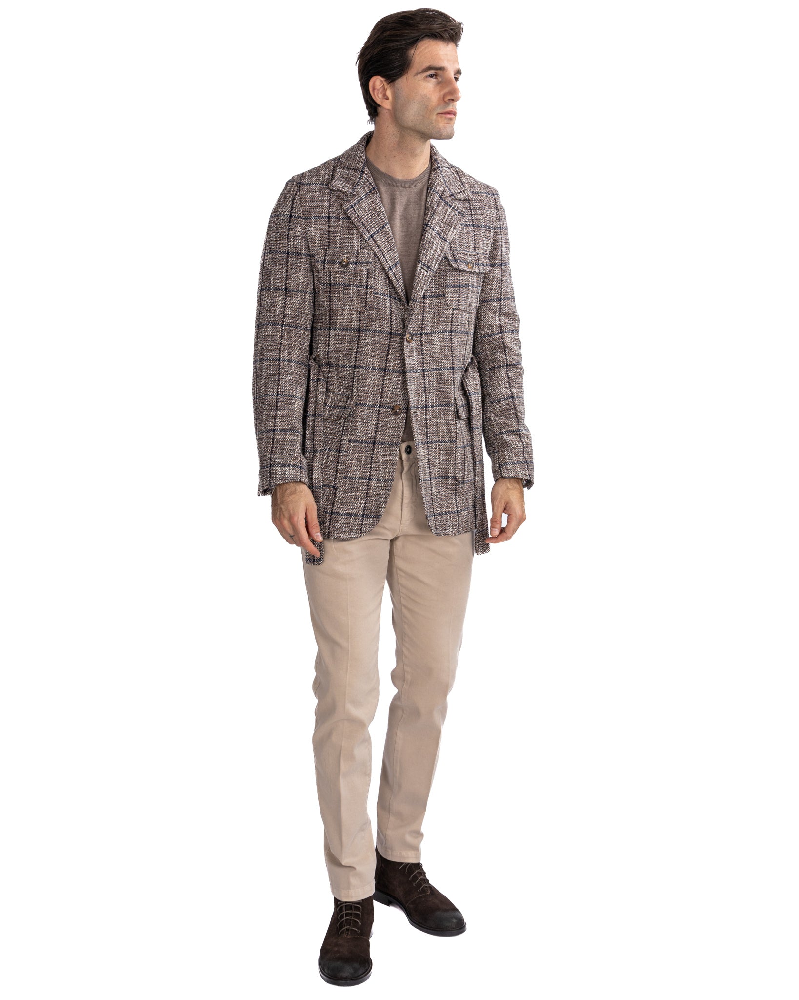 Armand - saharienne en laine à carreaux beige