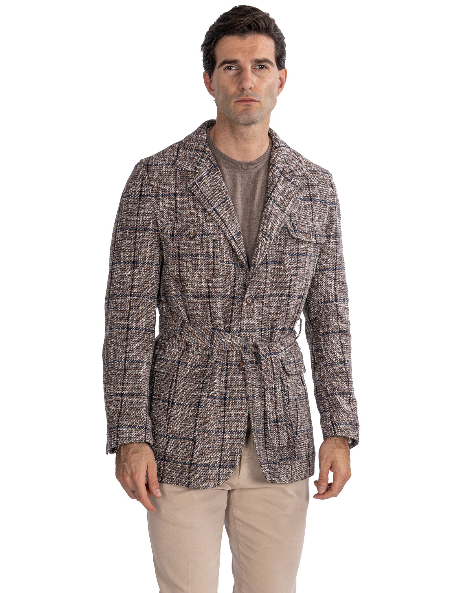 Armand - saharienne en laine à carreaux beige