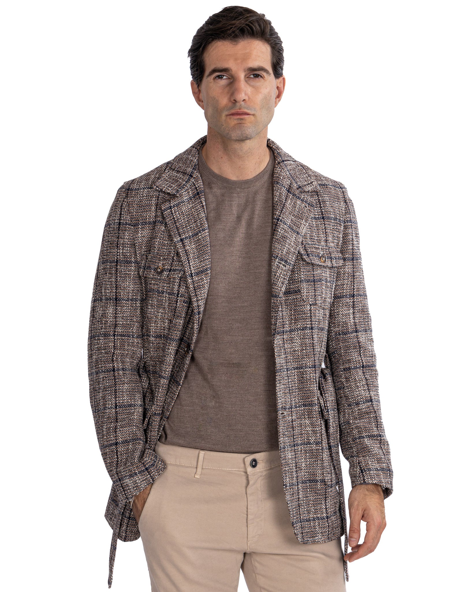 Armand - saharienne en laine à carreaux beige