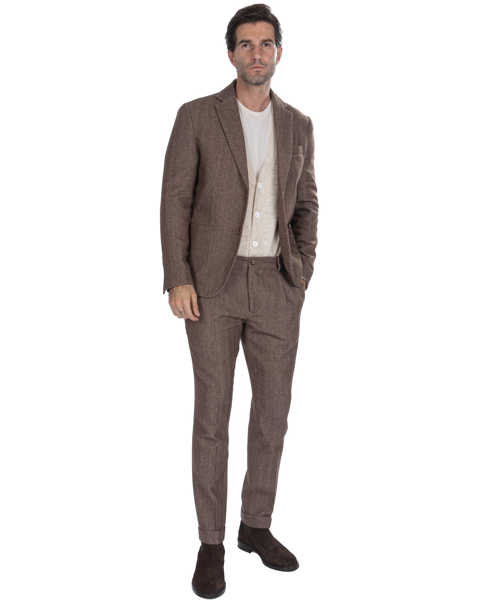 Jerome - dark brown herringbone single-breasted jacket
