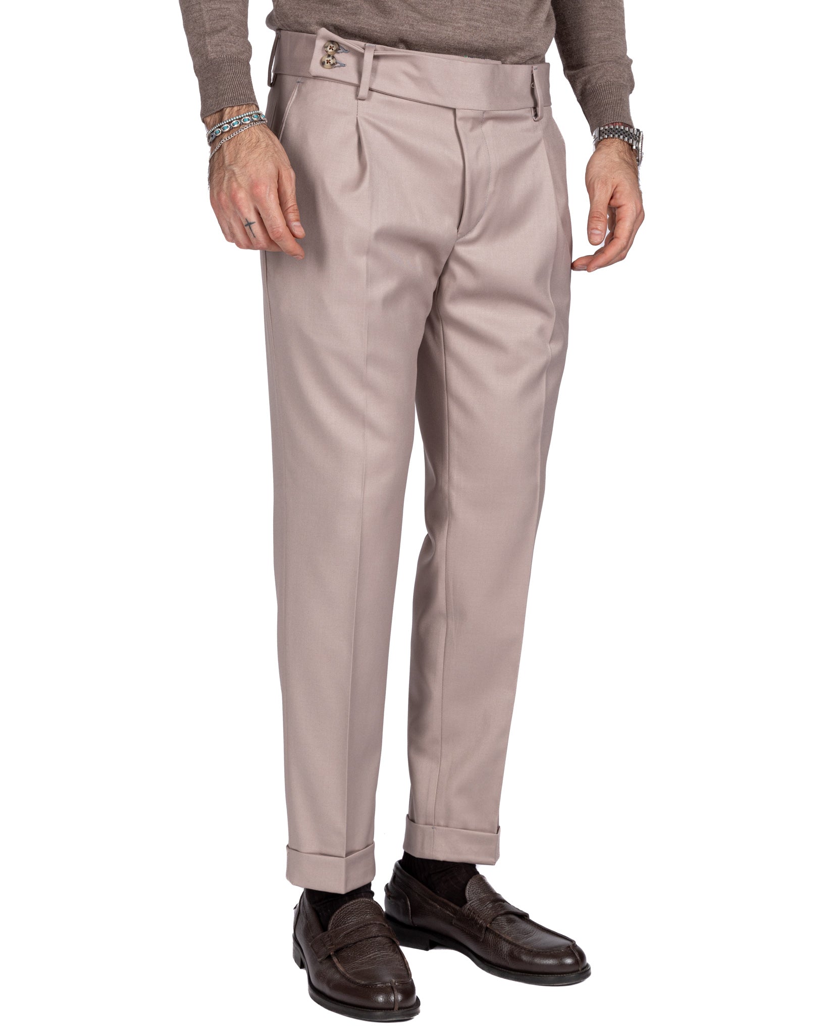 Lucca - beige high-waisted trousers