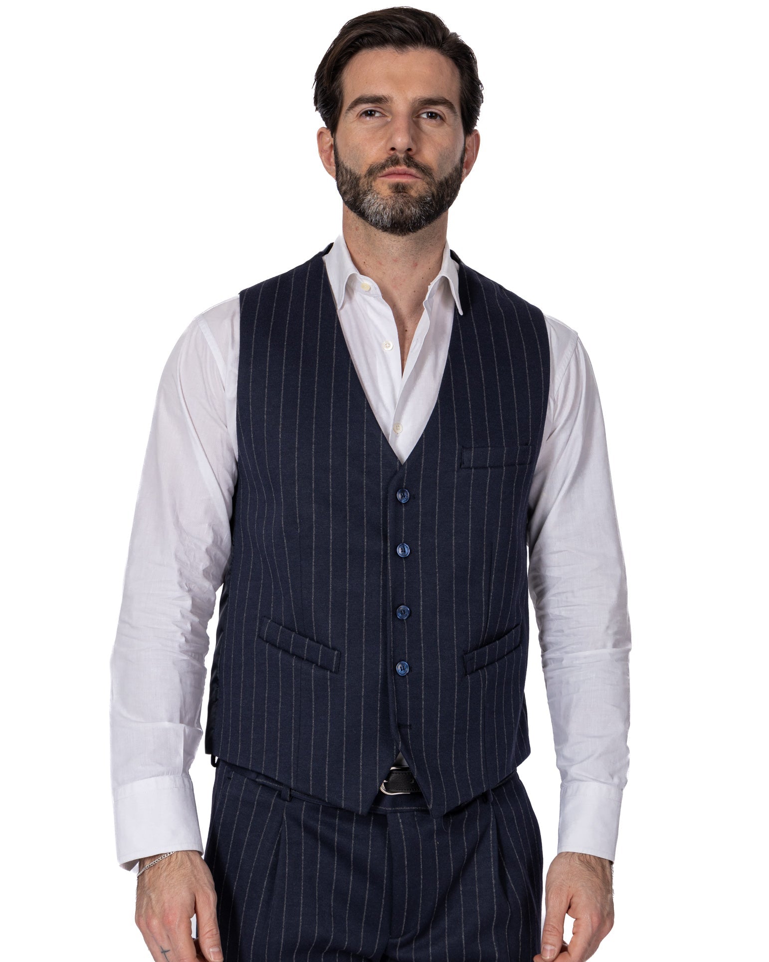 Renon - gilet monopetto gessato blu