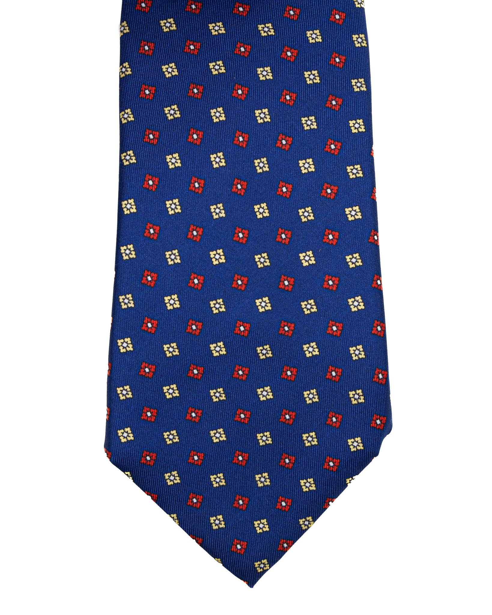 Tie - seven fold silk navy floral pattern