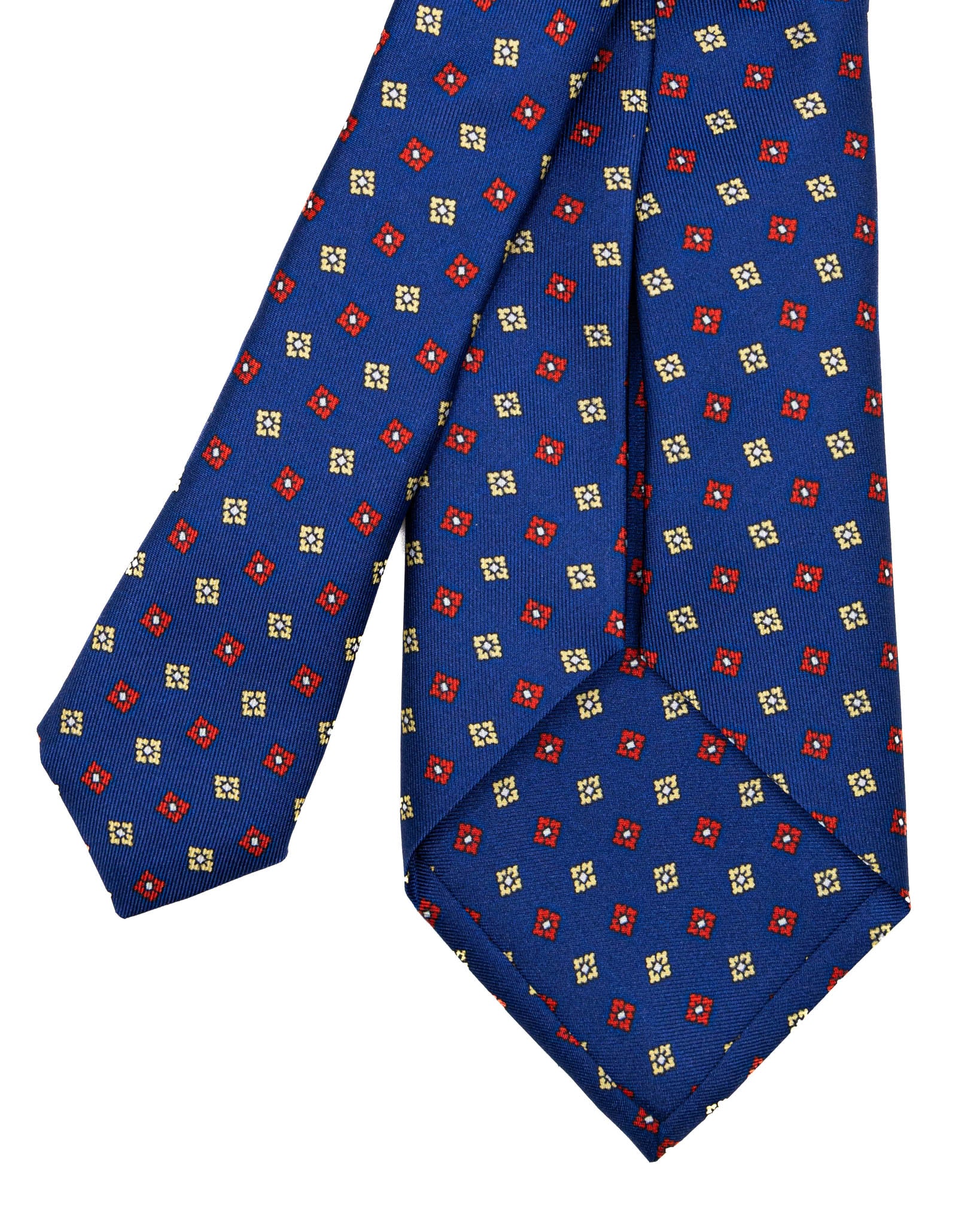 Tie - seven fold silk navy floral pattern