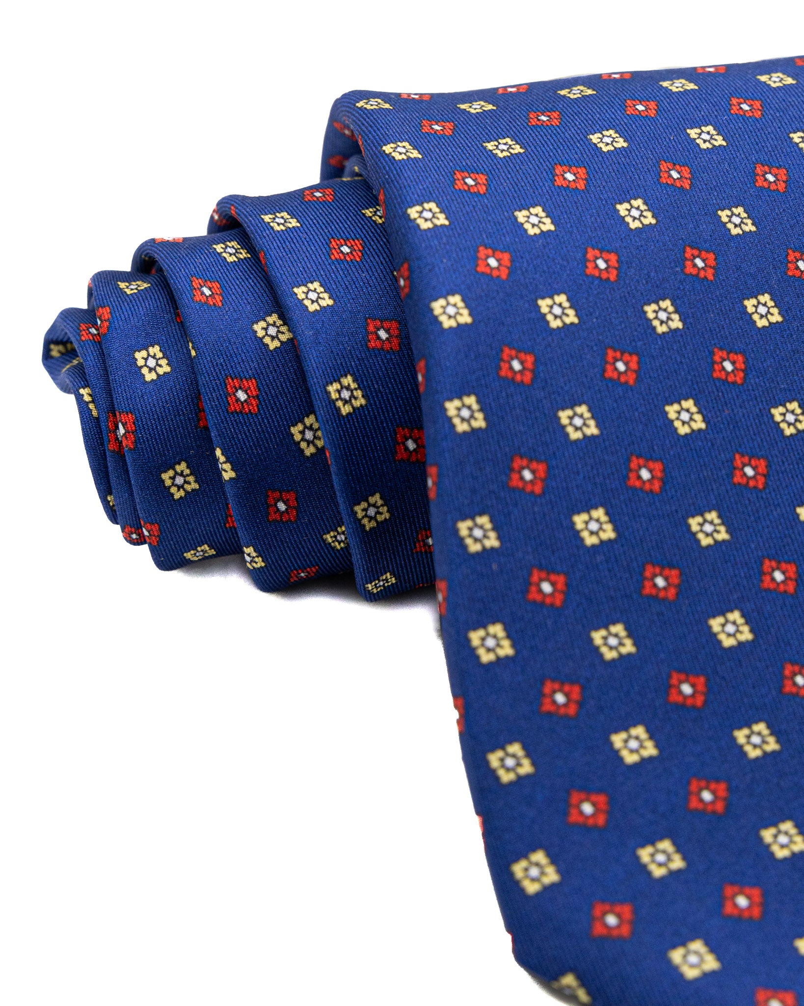 Tie - seven fold silk navy floral pattern