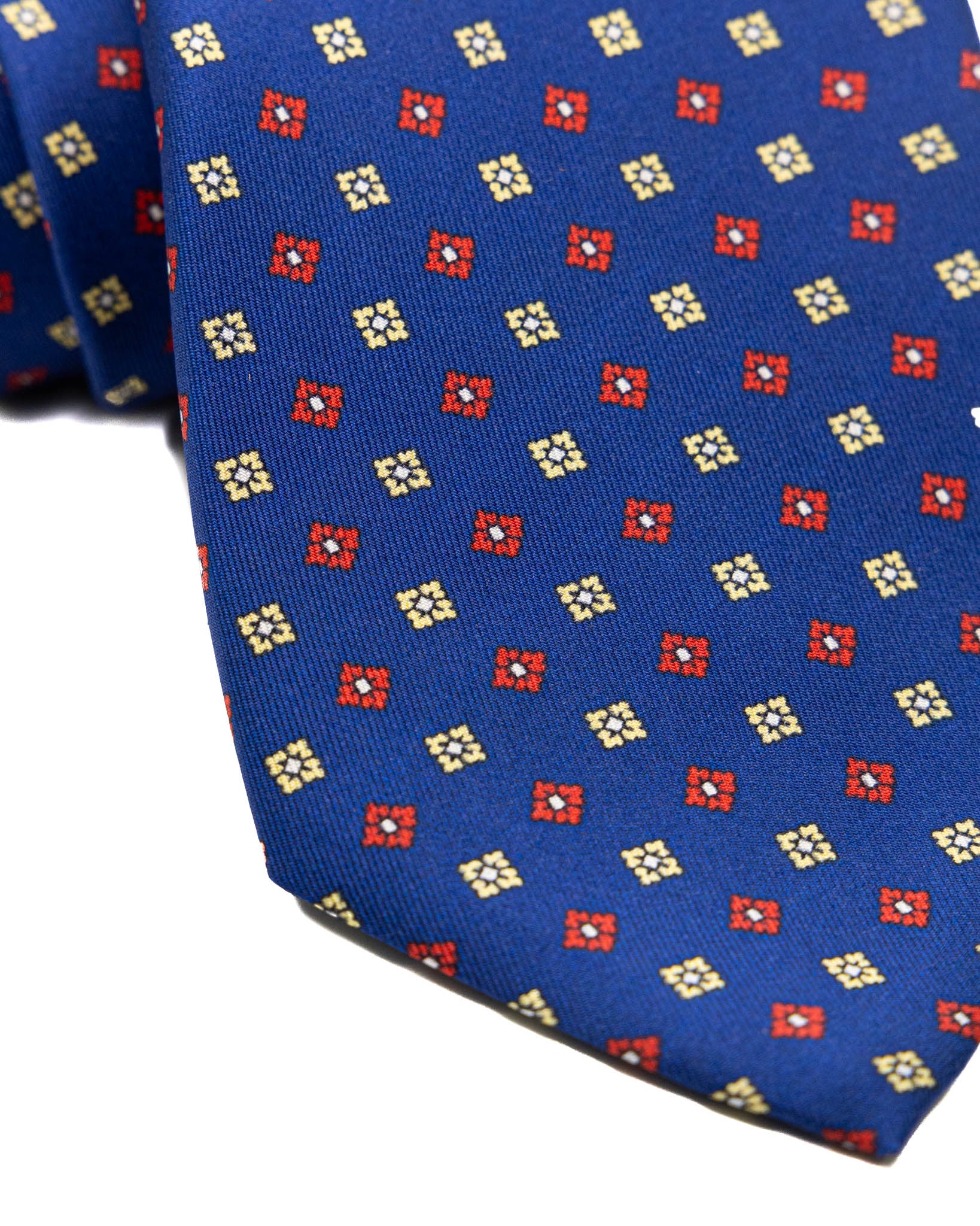 Tie - seven fold silk navy floral pattern