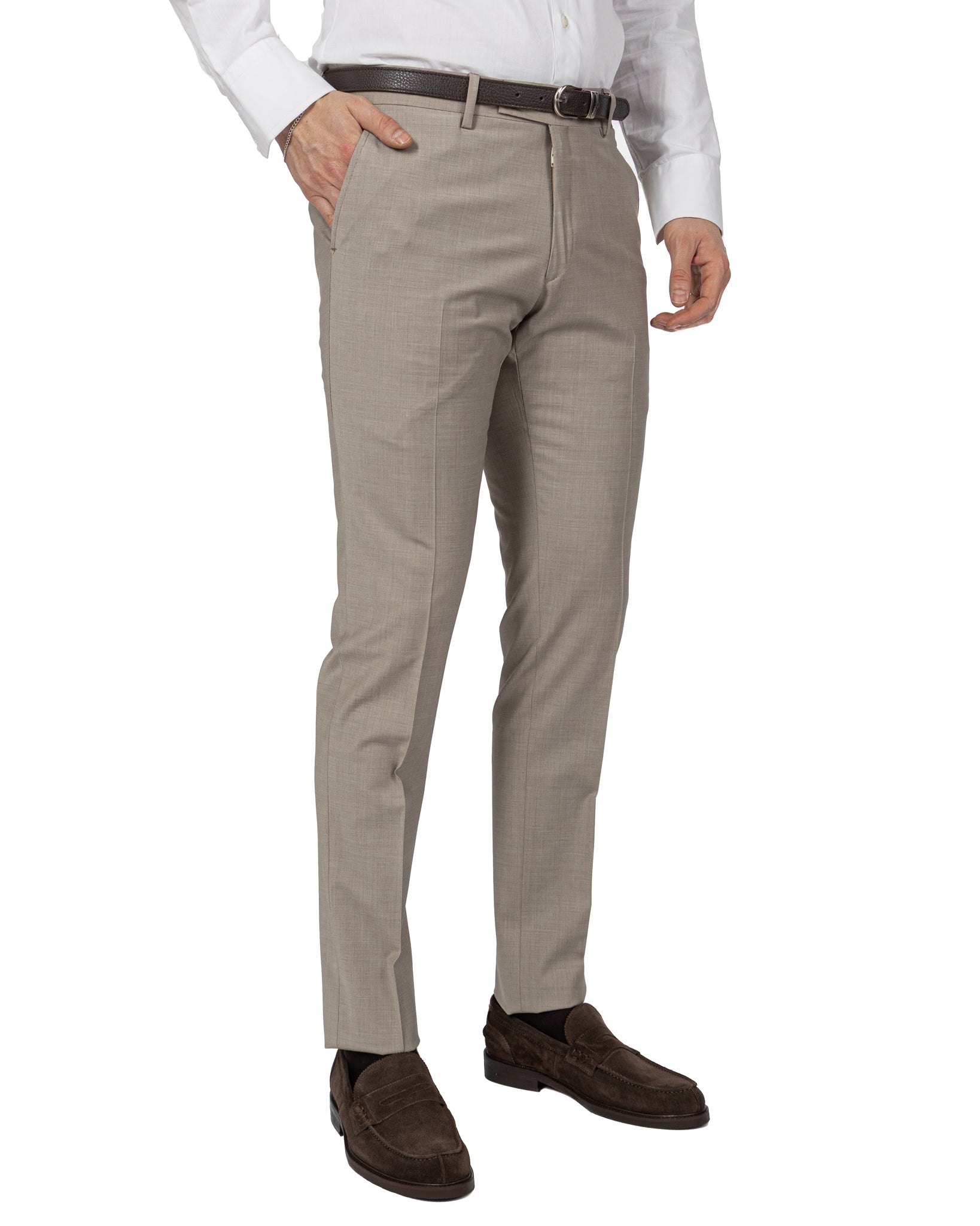 New York - Costume en laine beige à boutonnage simple