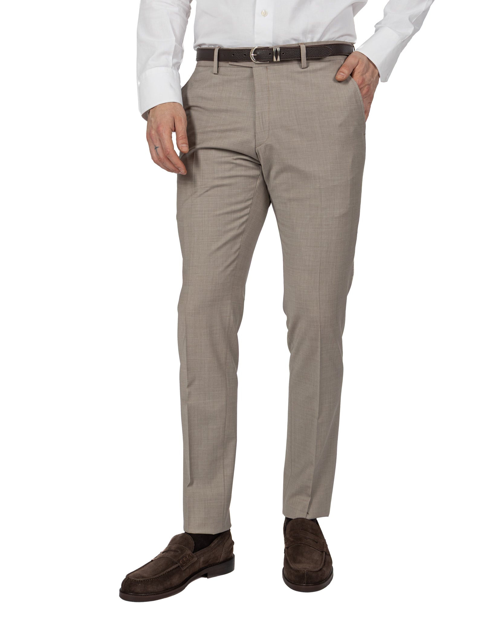 New York - Costume en laine beige à boutonnage simple