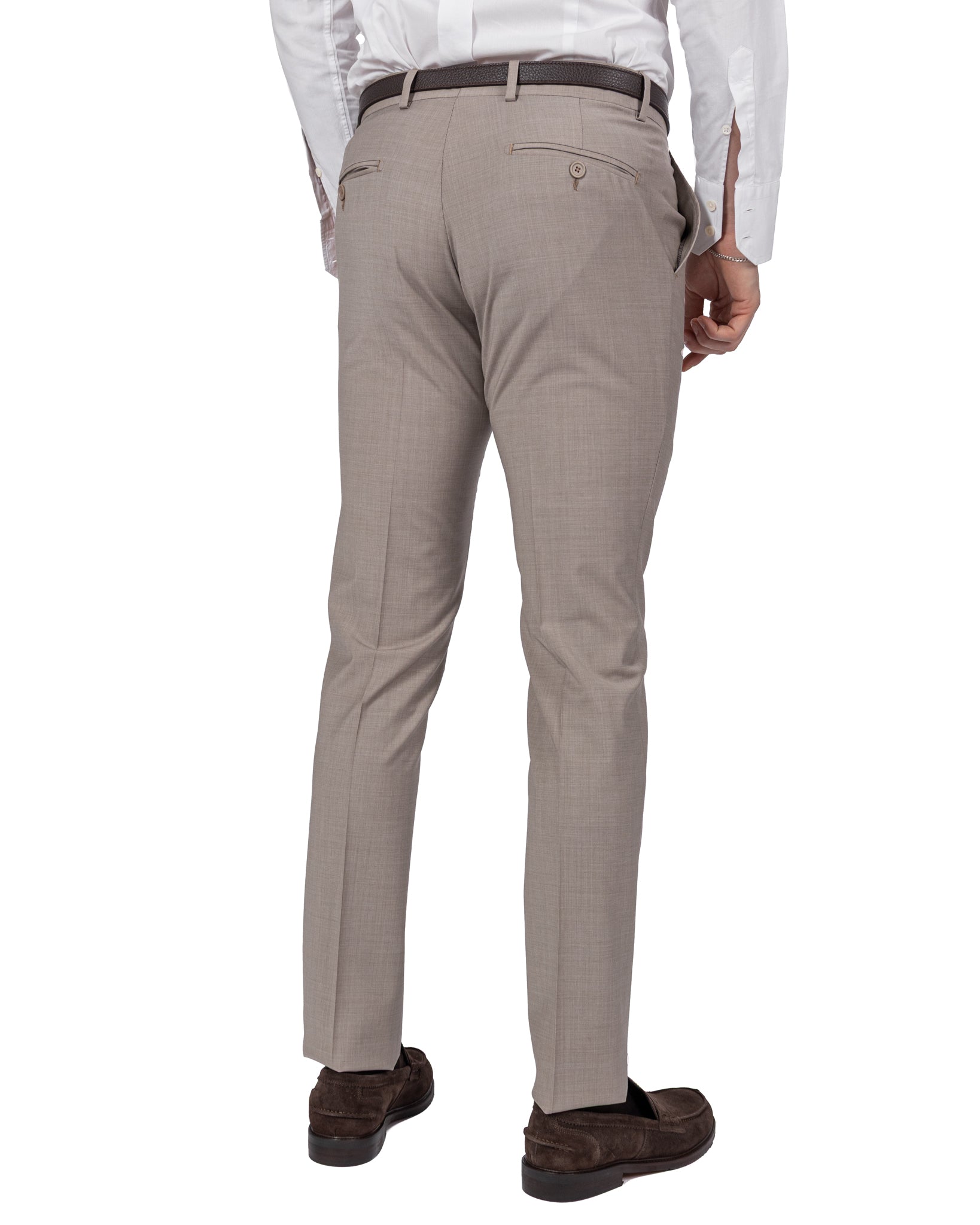 New York - Costume en laine beige à boutonnage simple