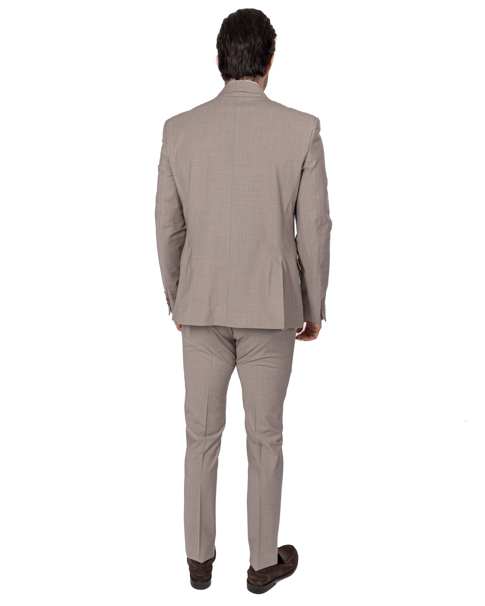 New York - Costume en laine beige à boutonnage simple