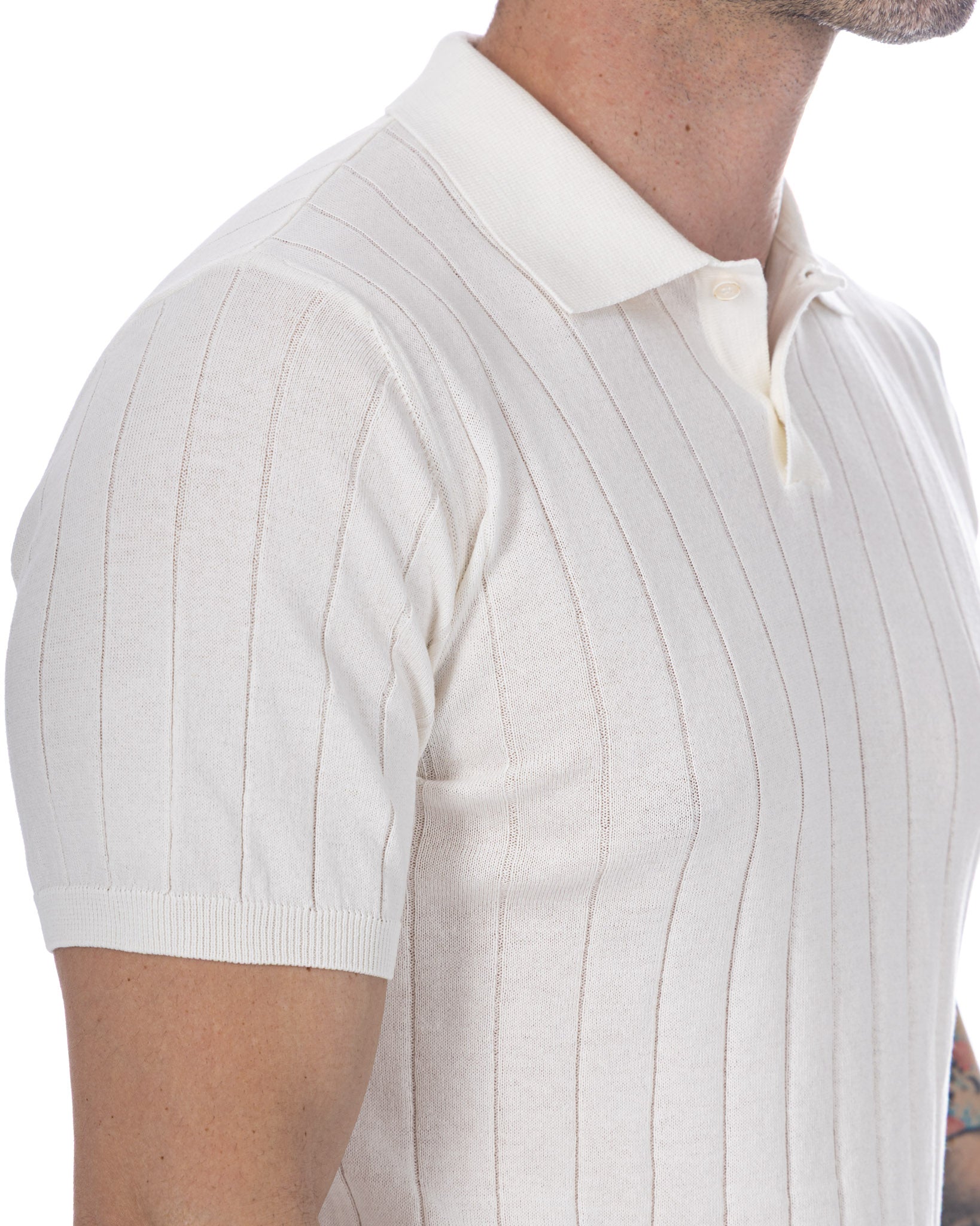 Cameron - White Ribbed Knit Polo