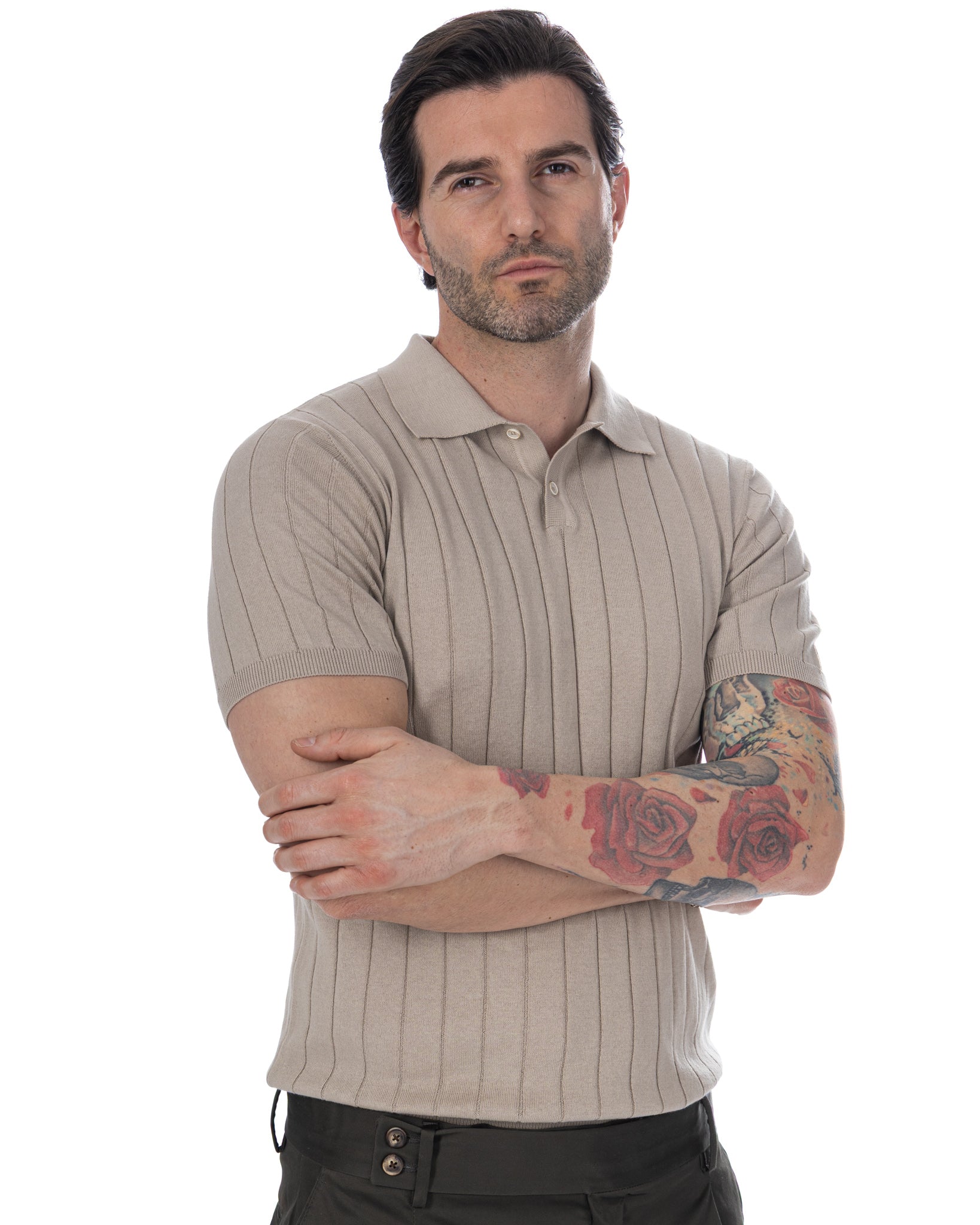 Cameron - Beige Ribbed Knit Polo