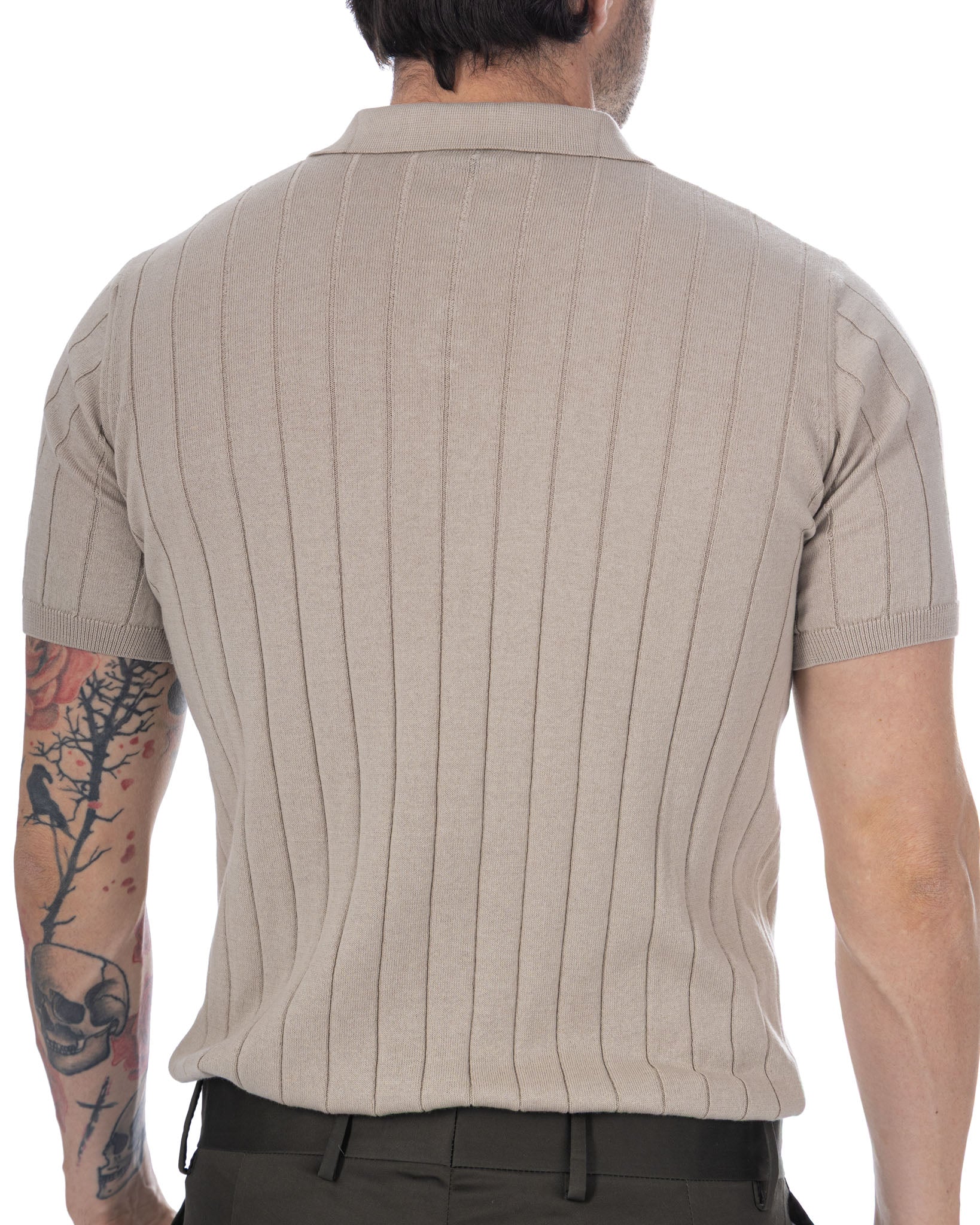 Cameron - Beige Ribbed Knit Polo