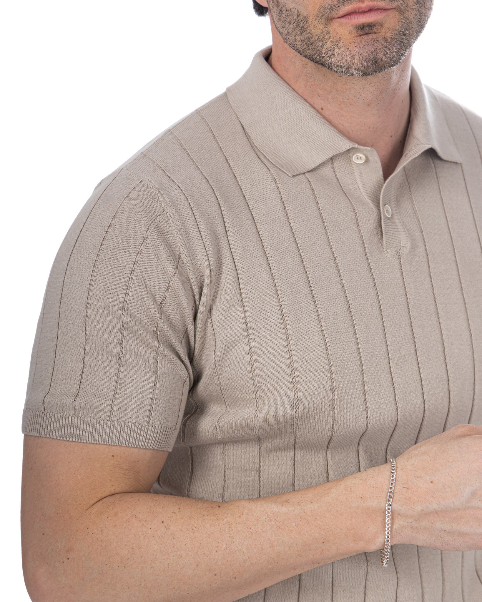 Cameron - Beige Ribbed Knit Polo