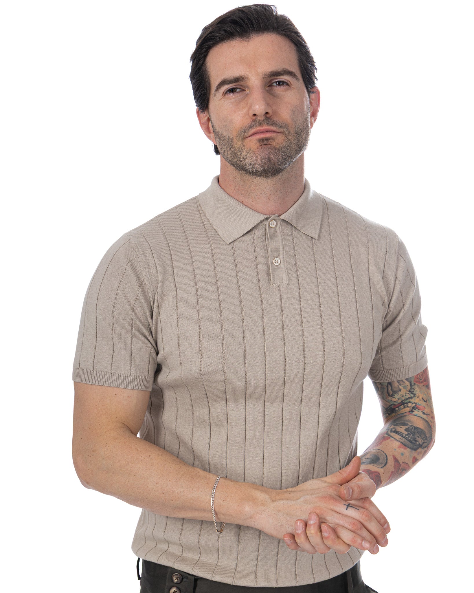 Cameron - Beige Ribbed Knit Polo