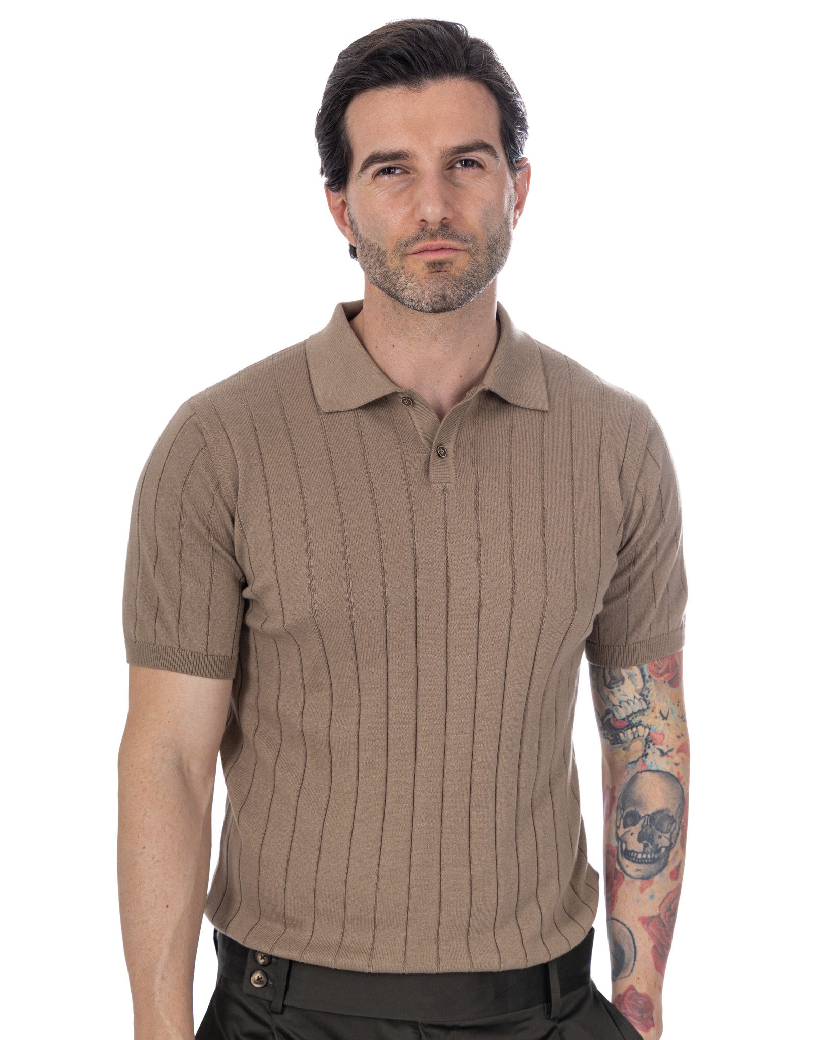 Cameron - Tobacco Ribbed Knit Polo