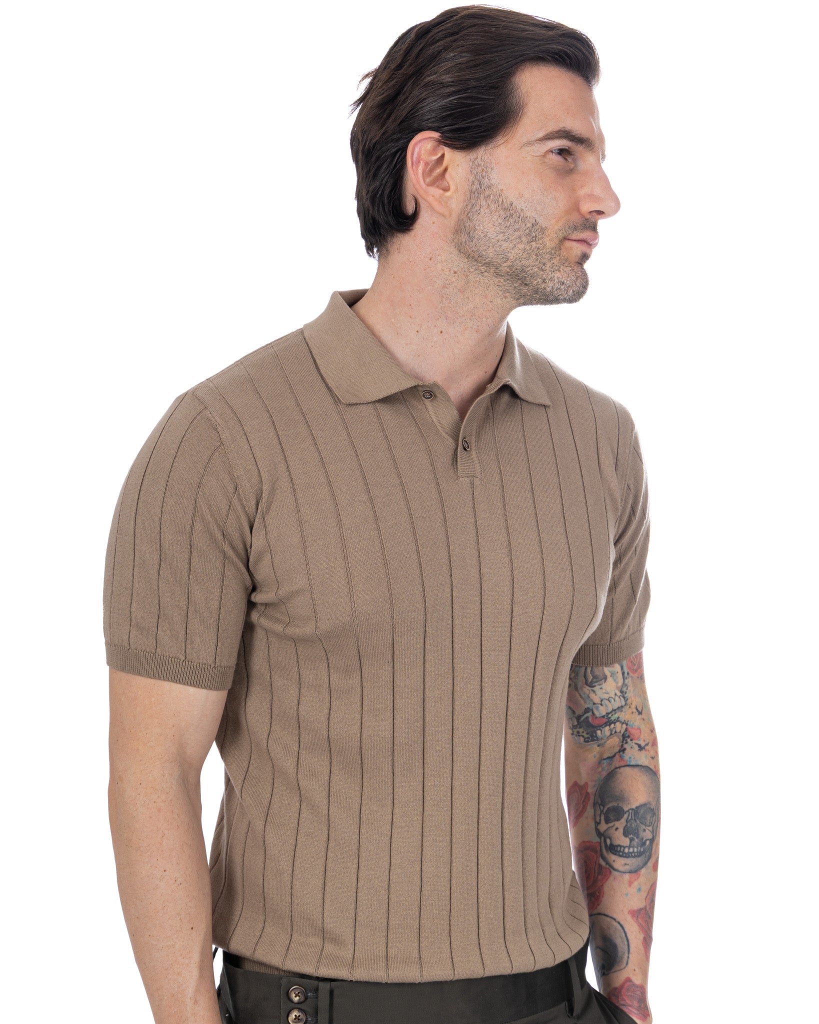 Cameron - Tobacco Ribbed Knit Polo