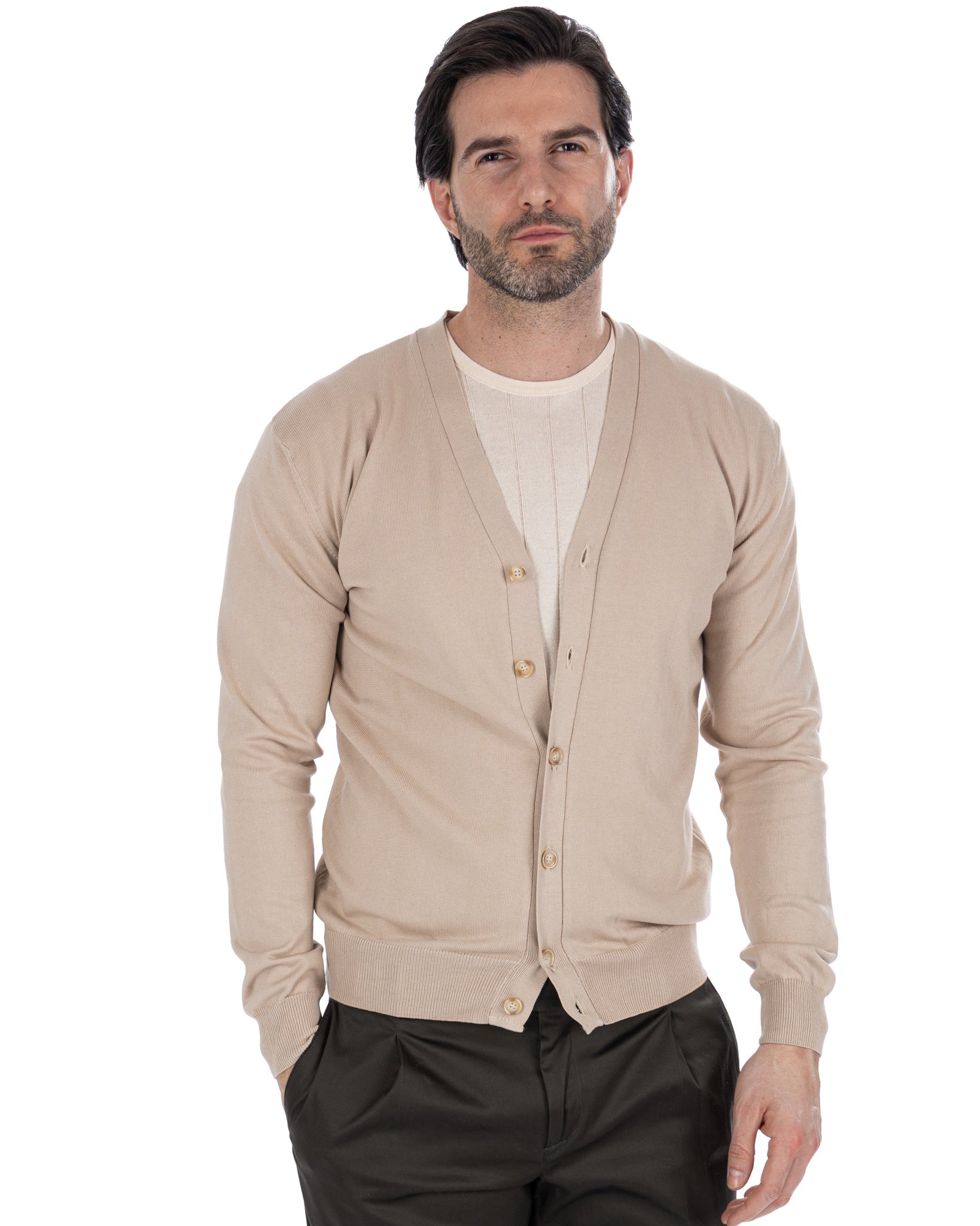 Alex - cardigan beige in cotone