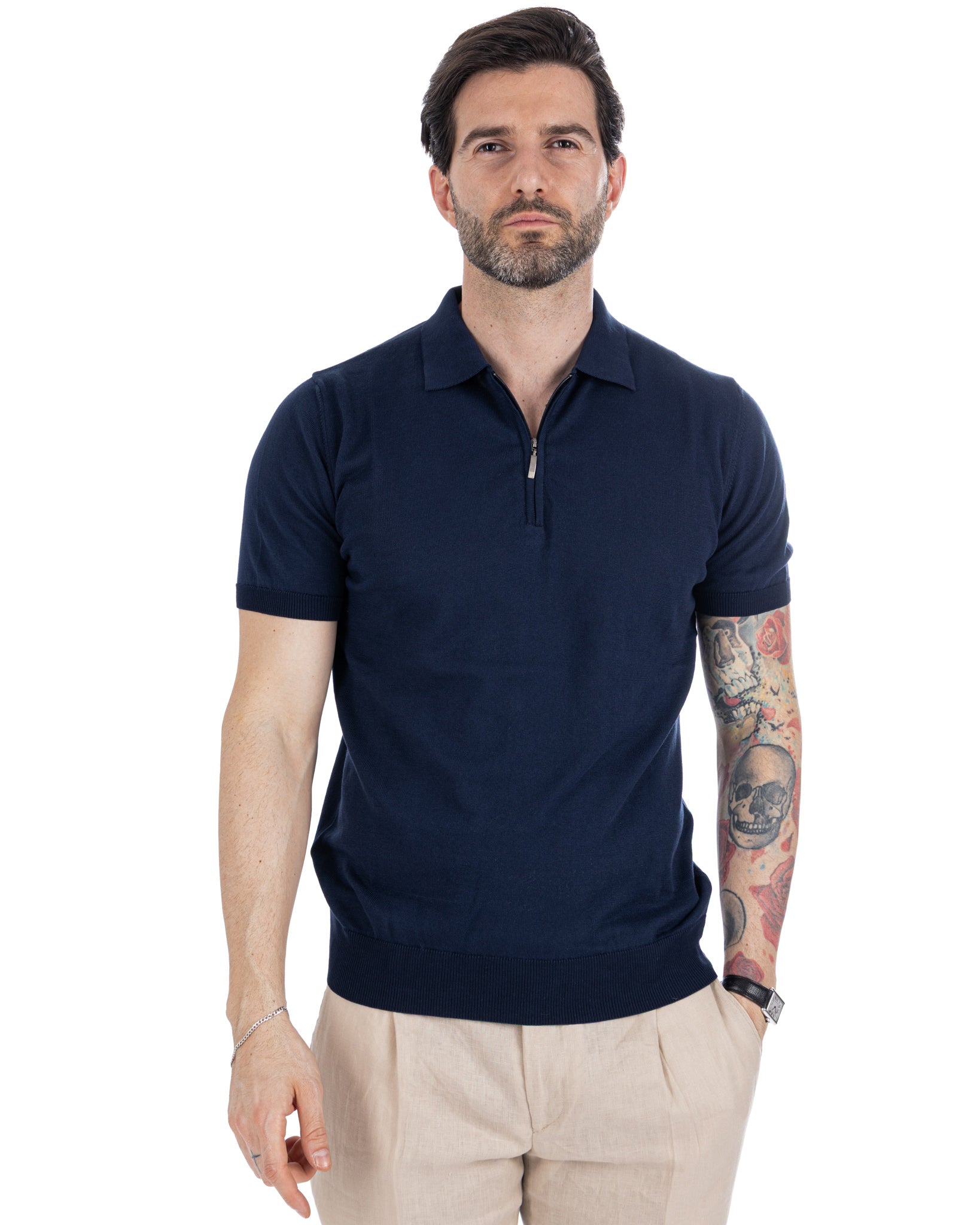 Sebastian - Green Knit Polo with Zip