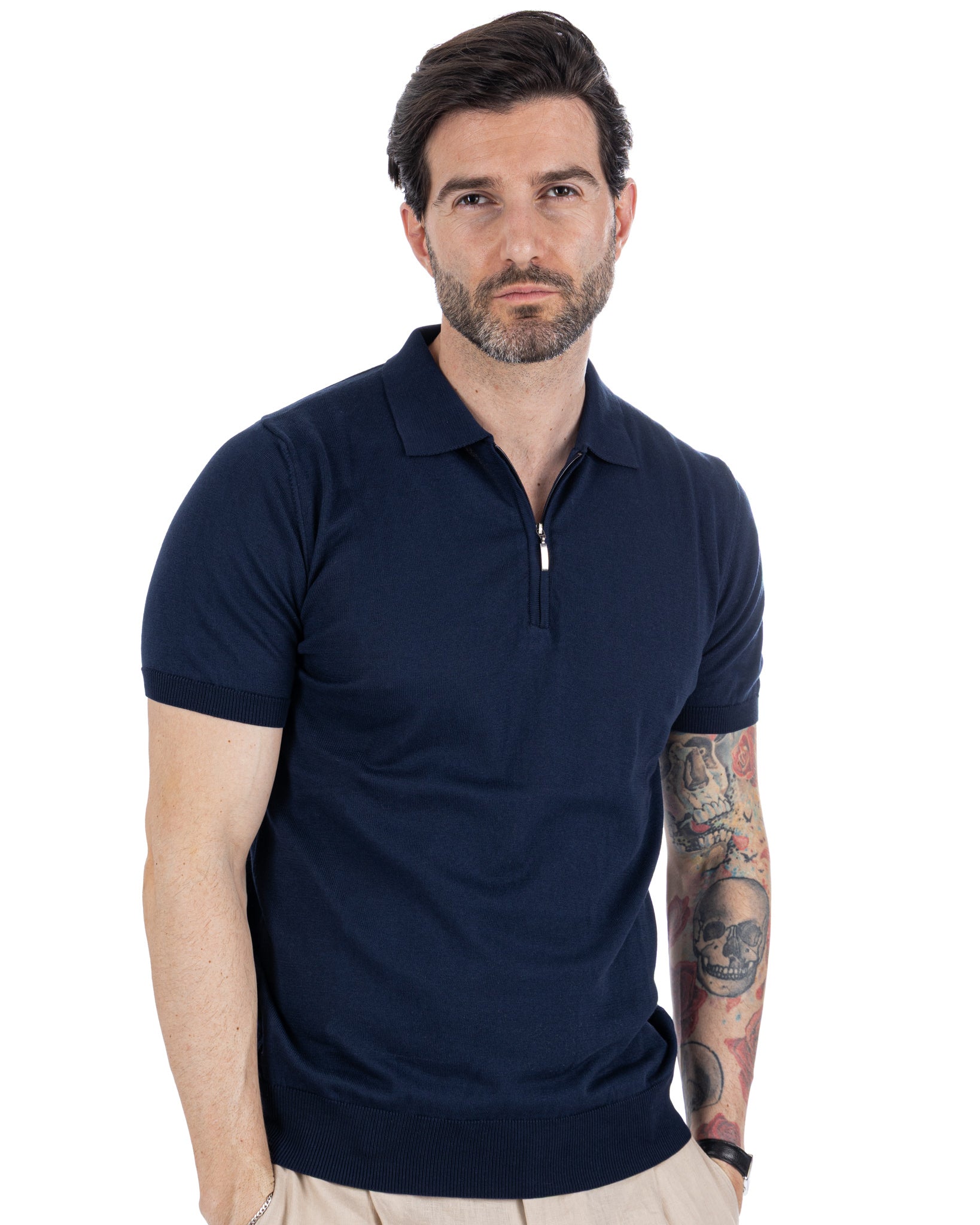 Sebastian - Green Knit Polo with Zip