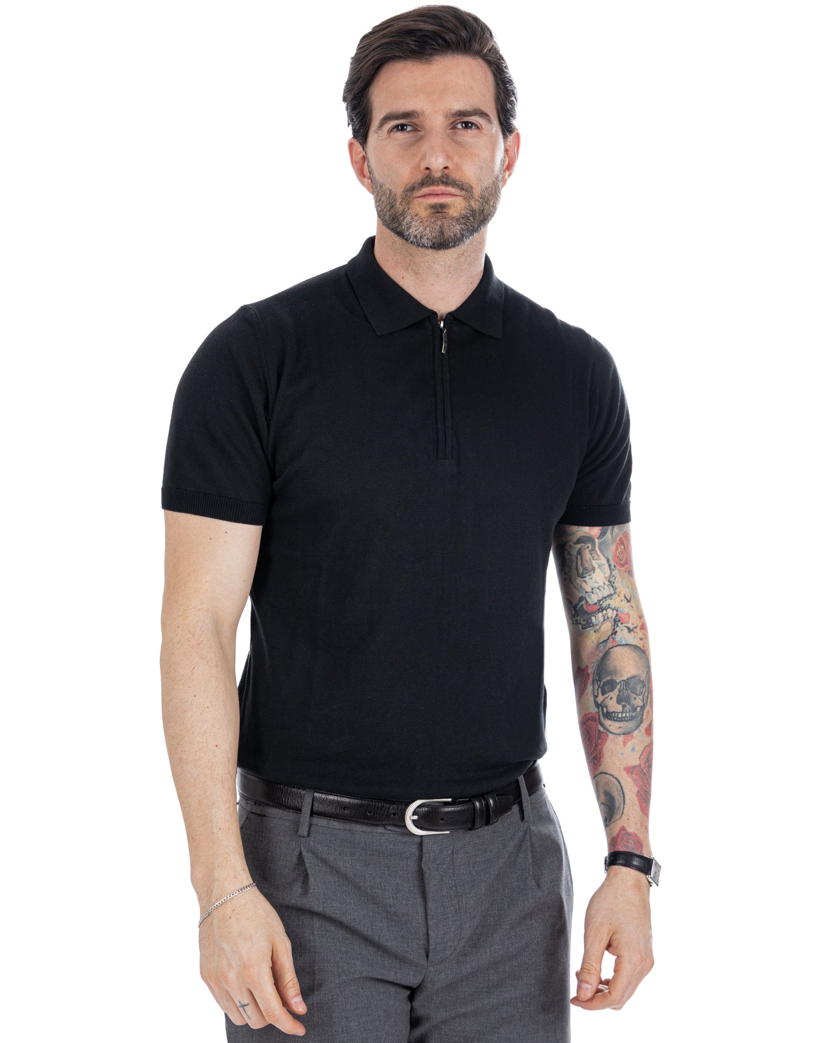 Sebastian - polo en maille noir avec zip