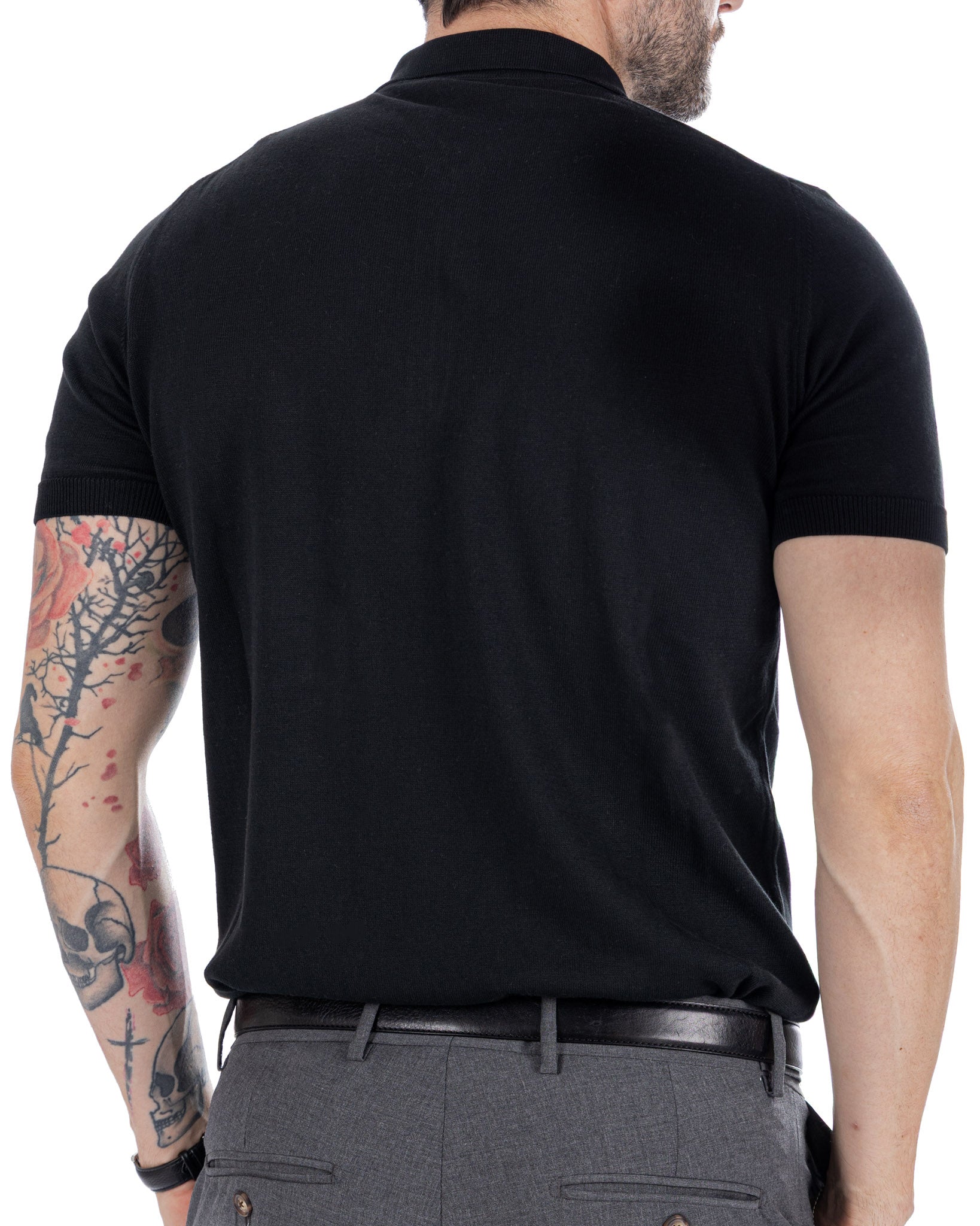Sebastian - polo en maille noir avec zip