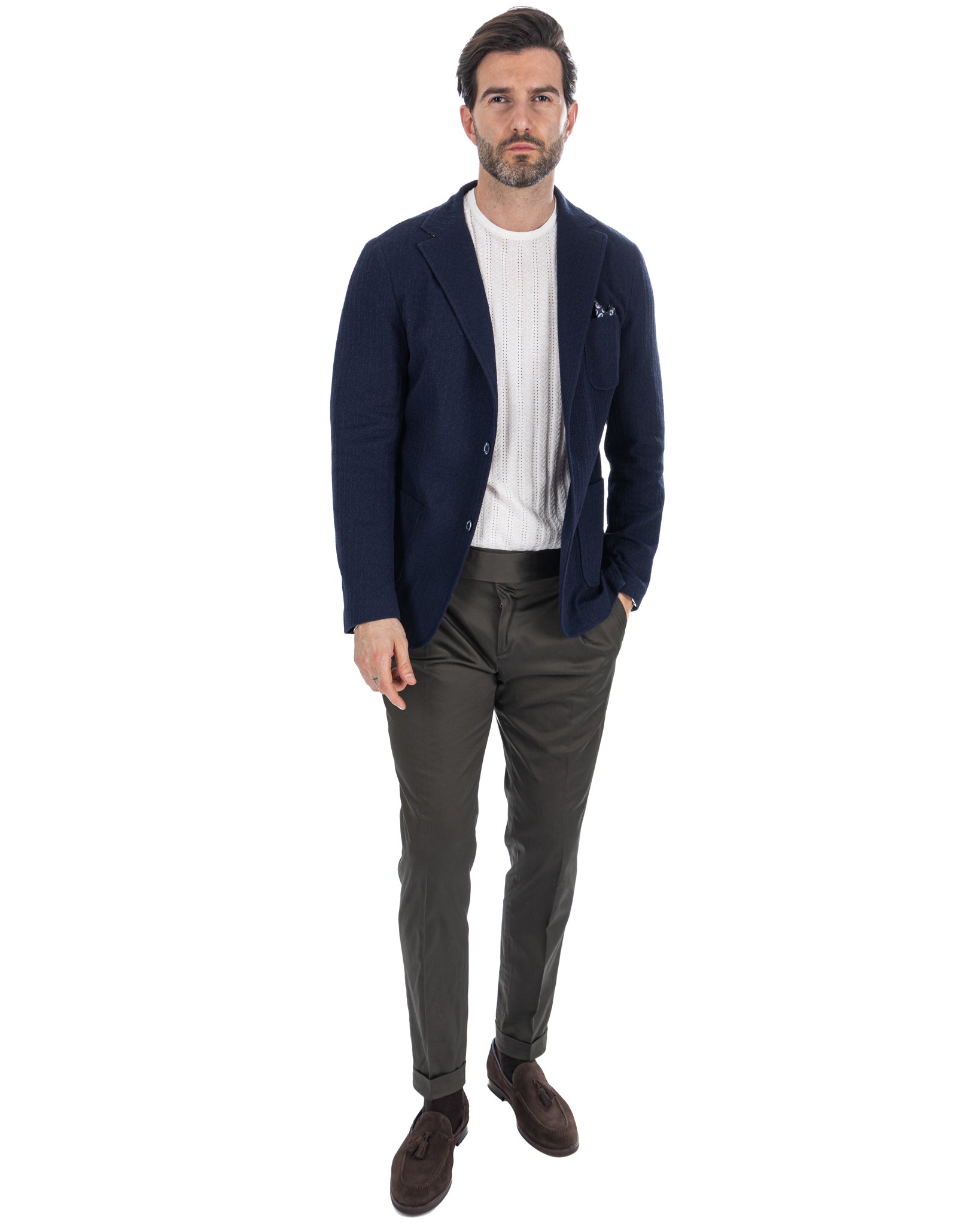 Hilo - Single Breasted Knit Jacket in Blue