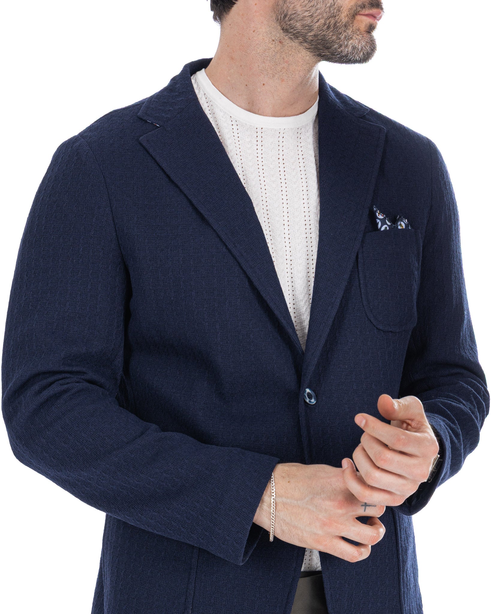 Hilo - Single Breasted Knit Jacket in Blue