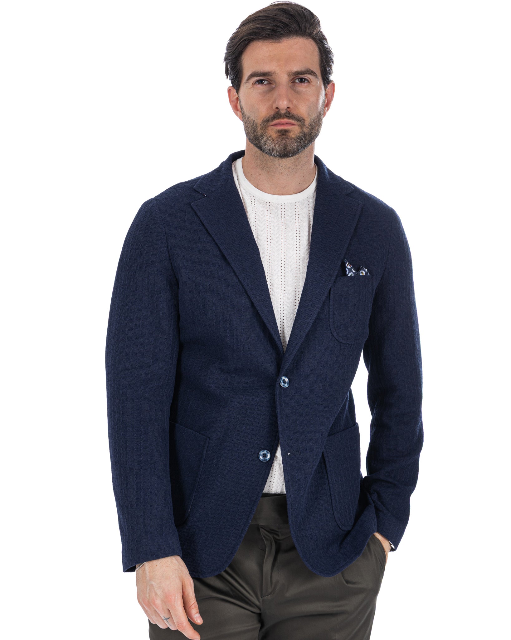 Hilo - Single Breasted Knit Jacket in Blue