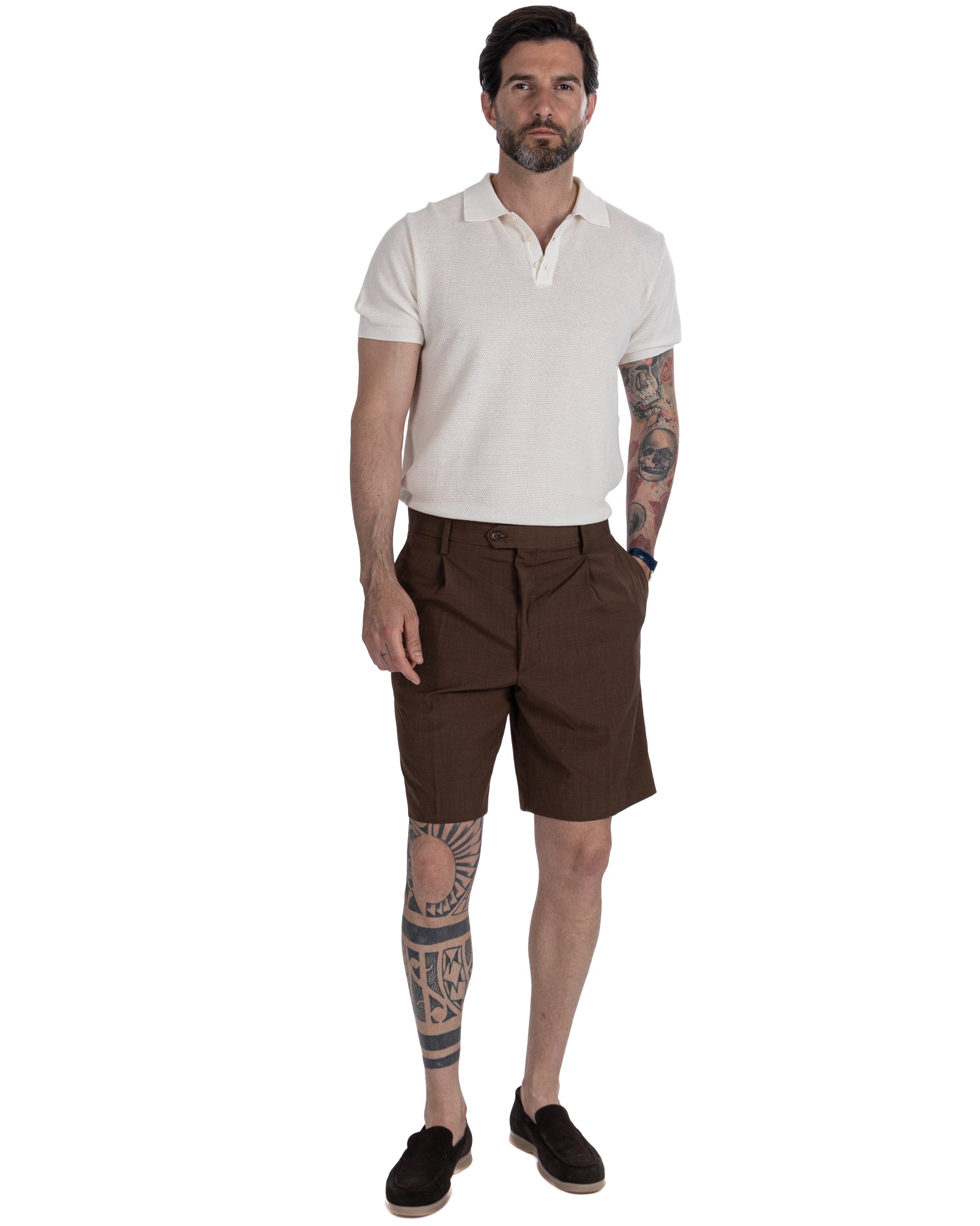 Colton - High-waisted Bermuda shorts with darts in dark brown