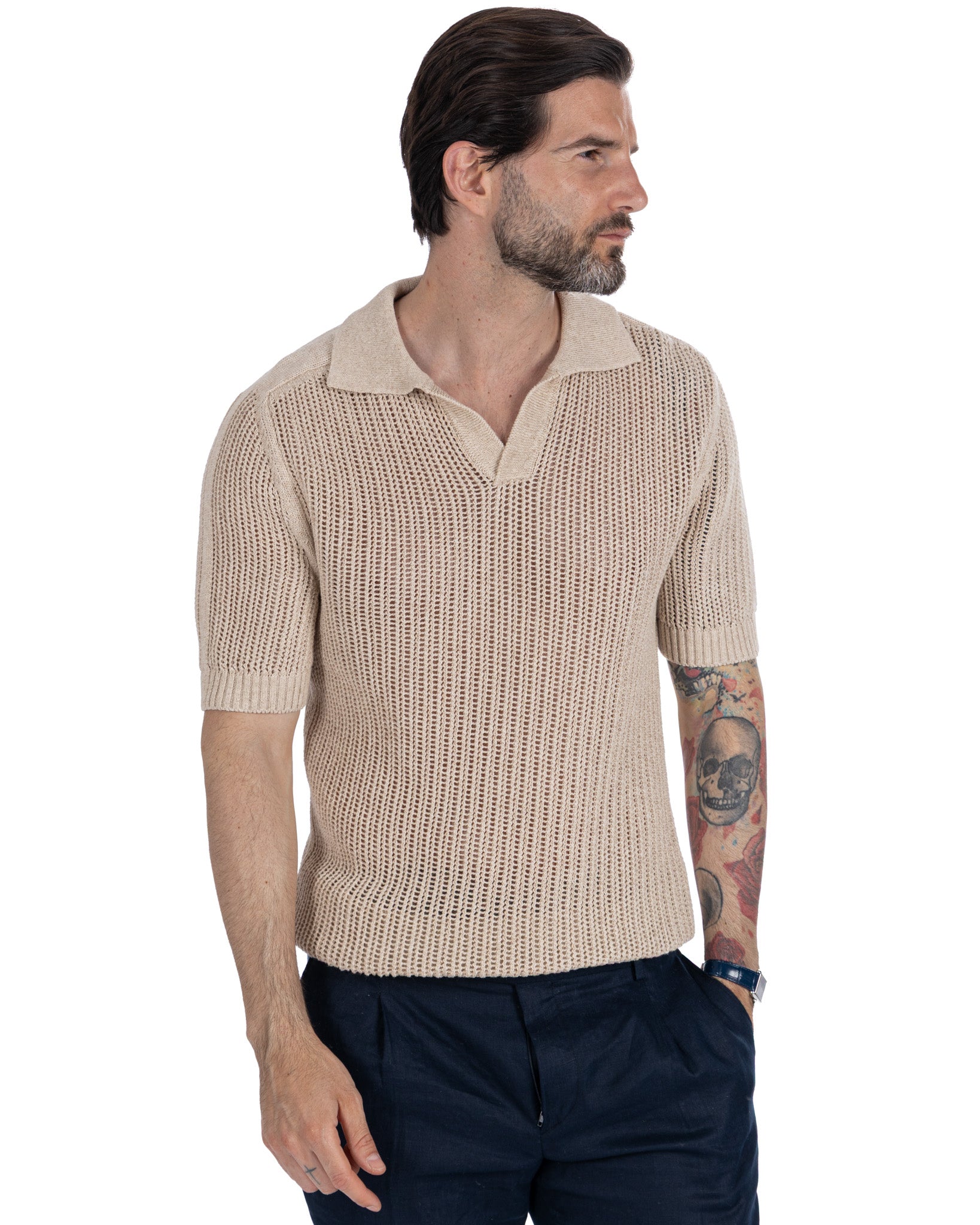 Casper - beige perforated oversized polo