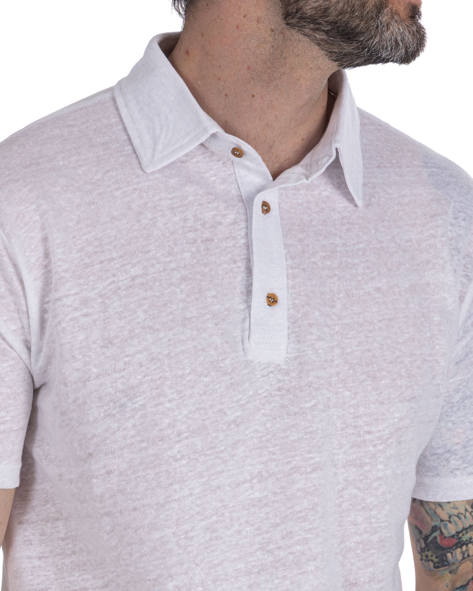 Marcos - White Linen Knit Polo